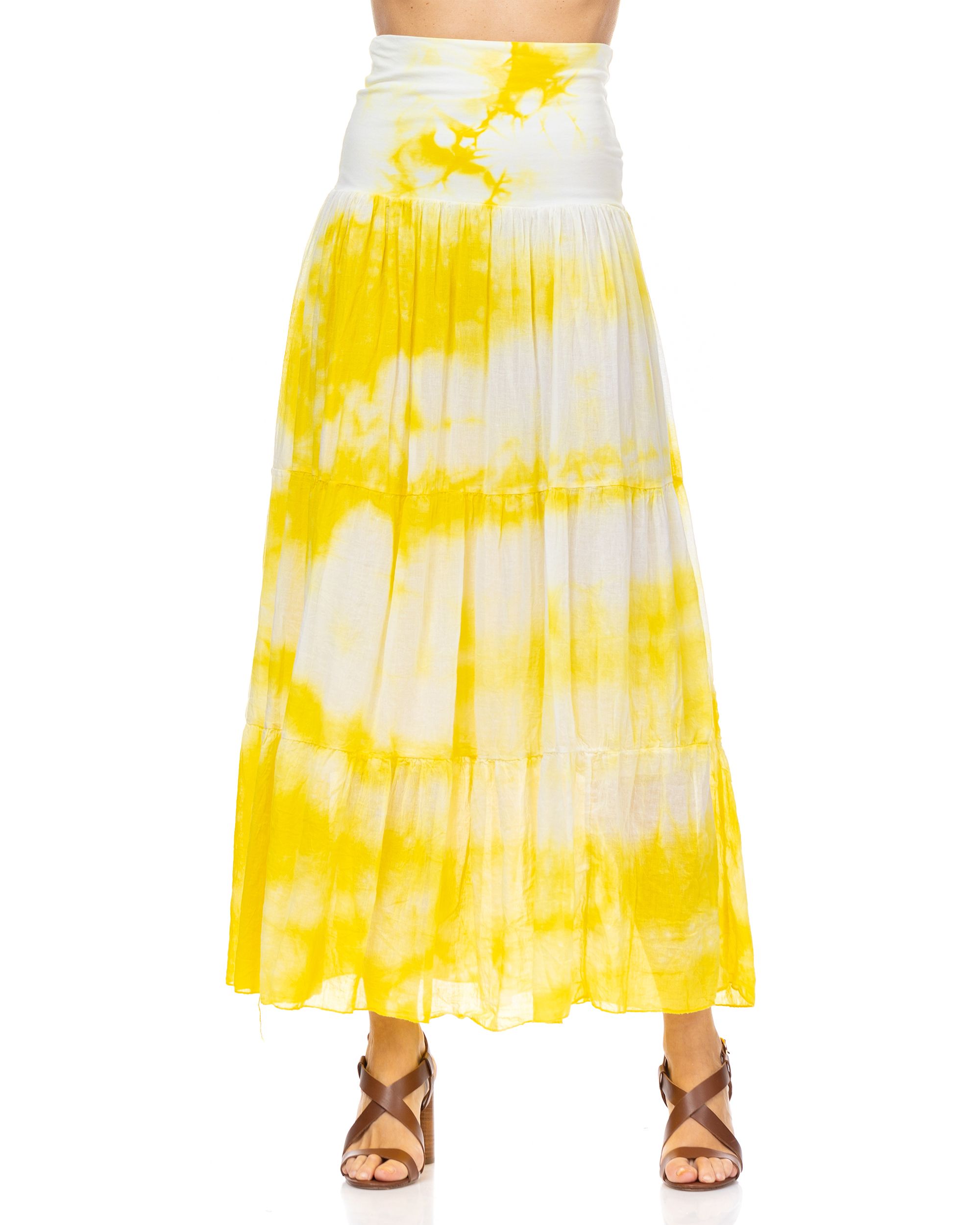 Maxi Skirt With Tie Dye Effect And Elastic Waist