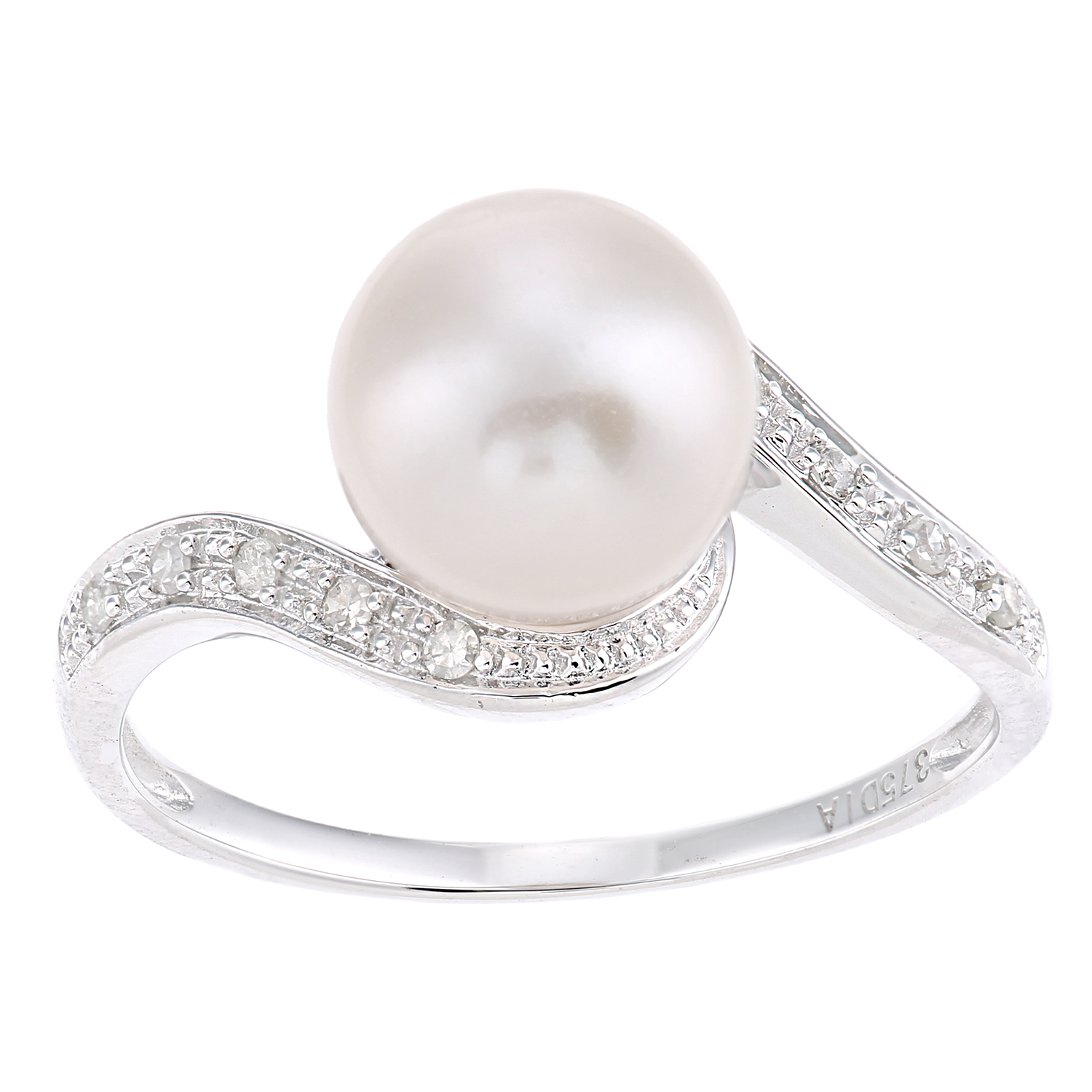Diamant L'Eternel Womens 9ct White Gold, 0.06ct Diamonds with Cultured pearl Ring - Size Q