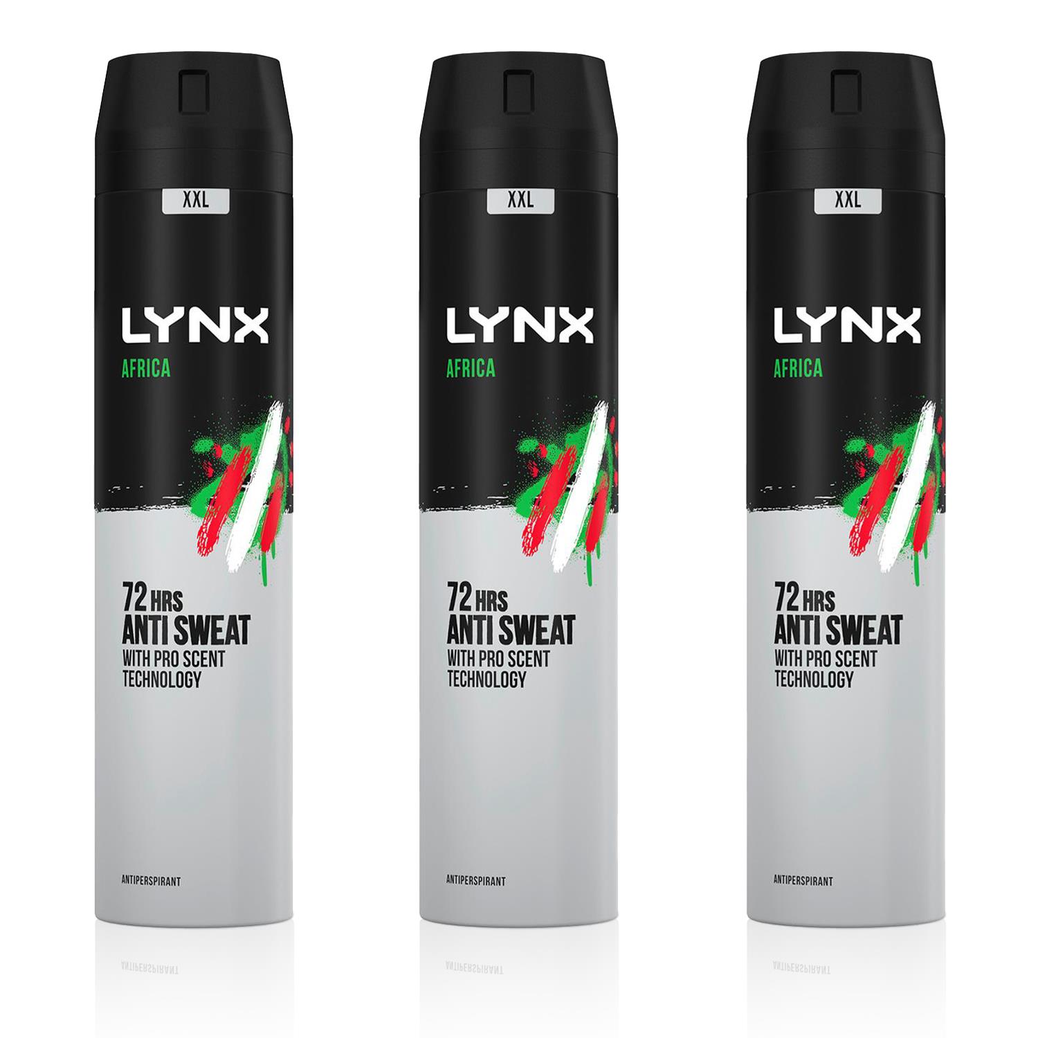 Lynx Mens XXL Africa 72H Sweat Protection Anti-Perspirant Deodorant 3x250ml - NA - One Size