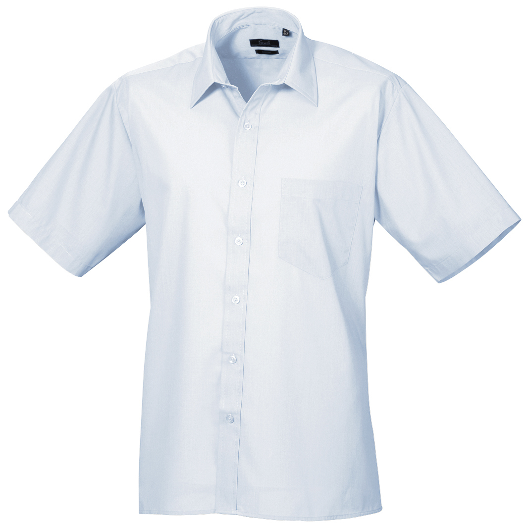 Premier Mens Short Sleeve Formal Poplin Plain Work Shirt (Light Blue) - Size 15R