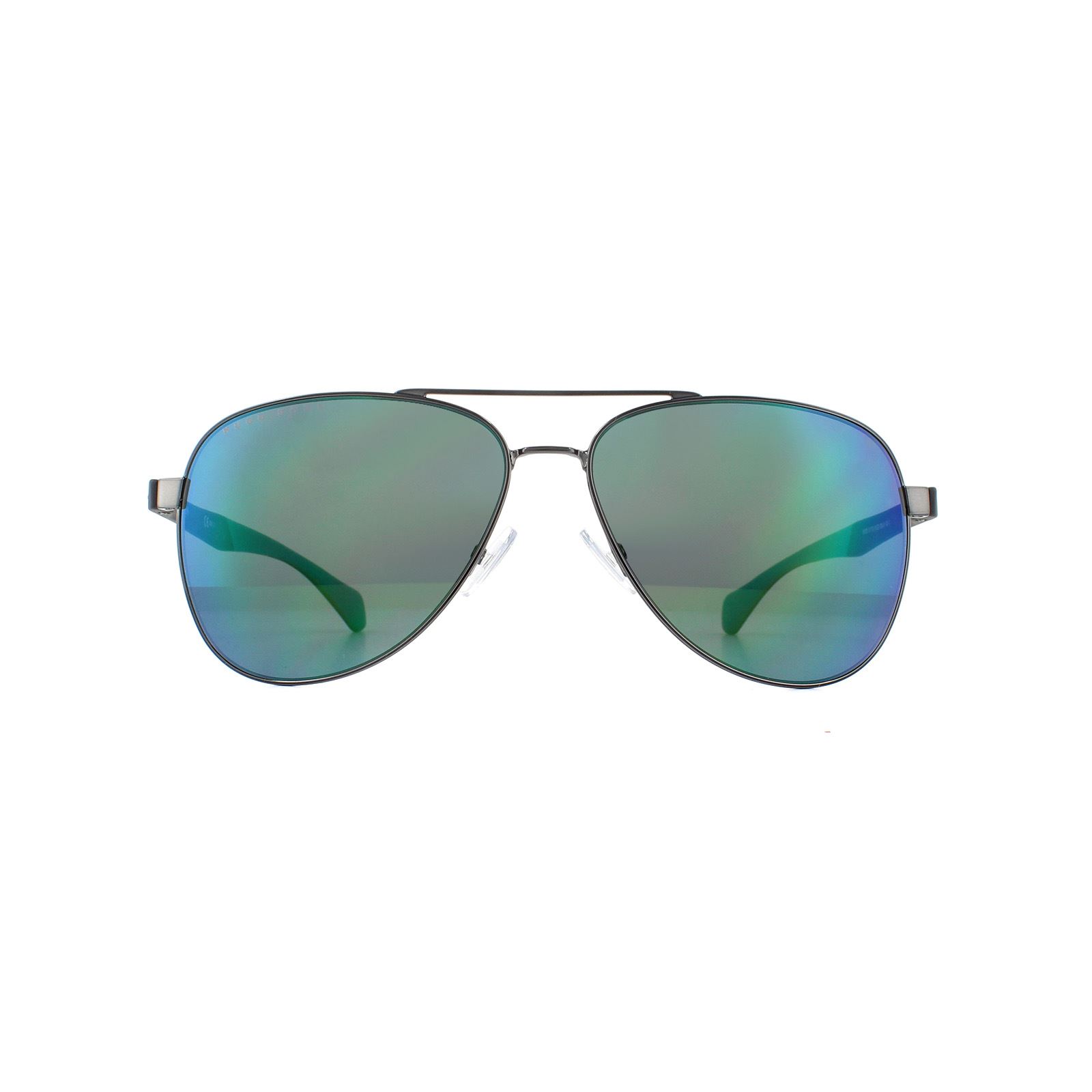 Hugo Boss Aviator Mens Dark Ruthenium & Black Green Mirror Sunglasses - Grey Metal - One Size