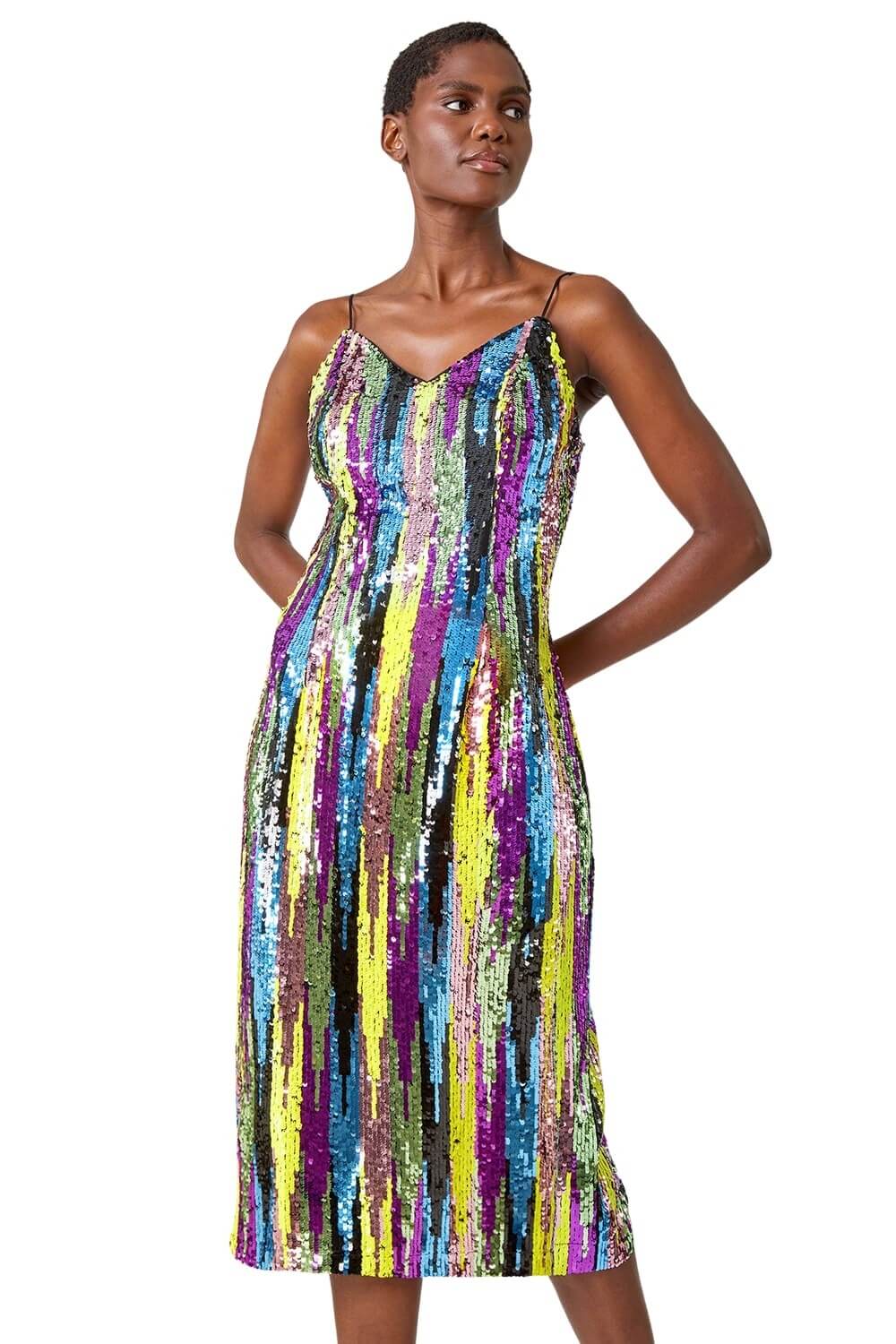 Roman Womens Sleeveless Abstract Embellished Sequin Dress - Multicolour - Size 12 UK