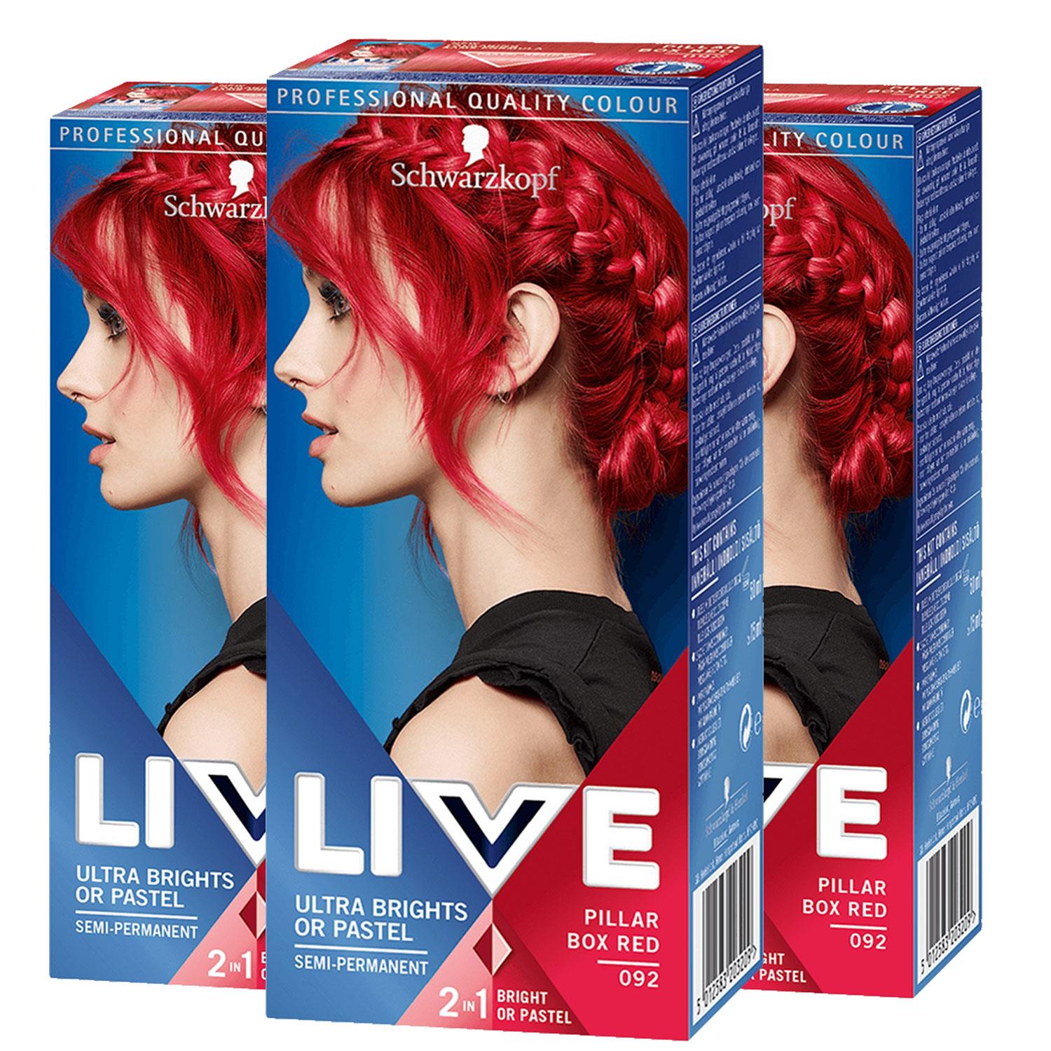 Schwarzkopf Womens 3x LIVE Pillar Box Red Semi-Permanent Hair Dye, Ultra Brights 092 - One Size