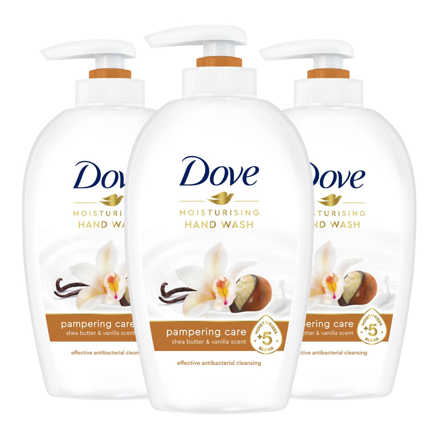 Dove Caring Hand Wash for Moisturised and protected Hands, 3 Pack, 250ml - Cream - One Size