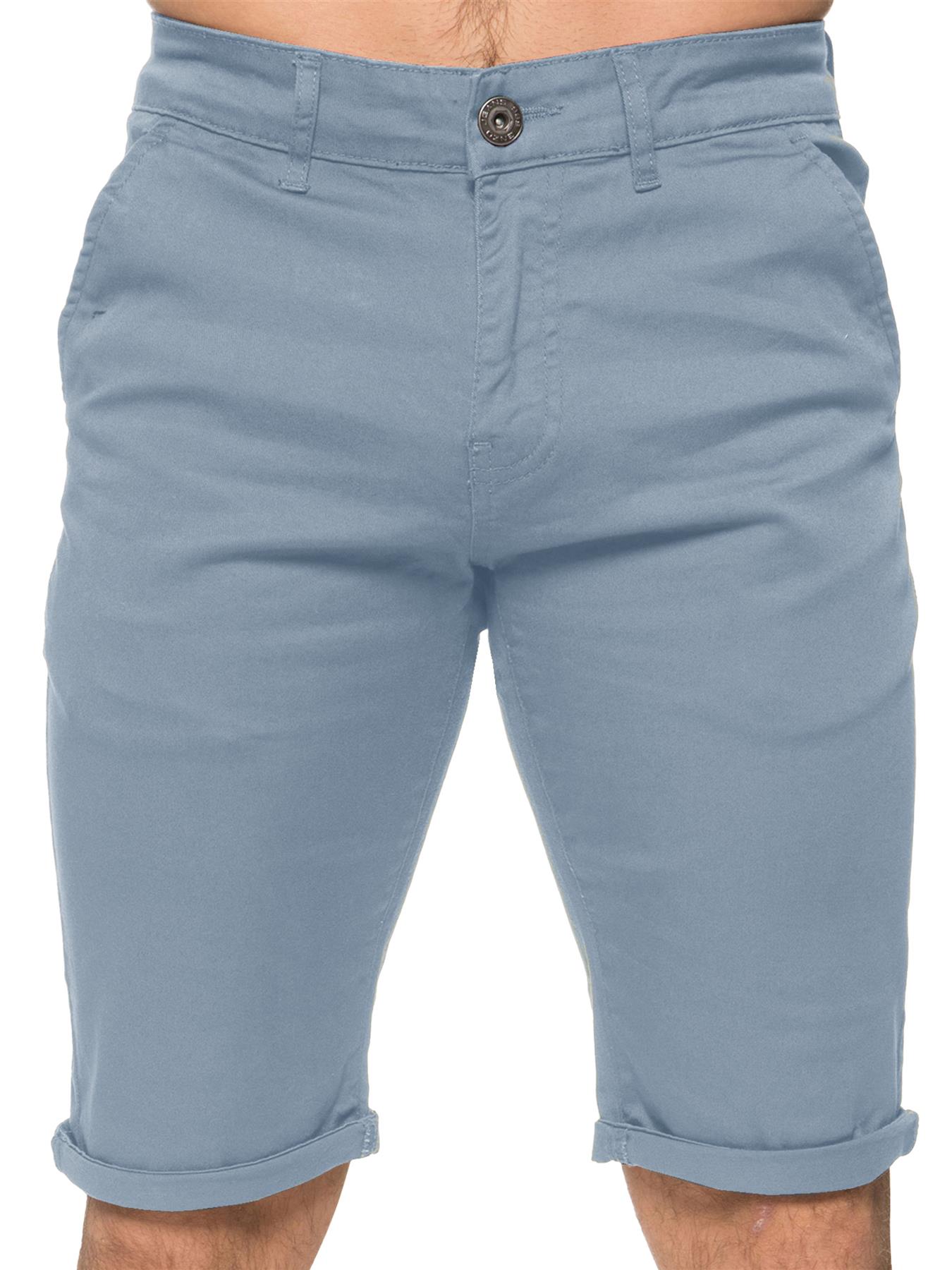 Enzo Mens Slim Fit Stretch Chino Shorts - Sky Blue Cotton - Size 36 (Waist)