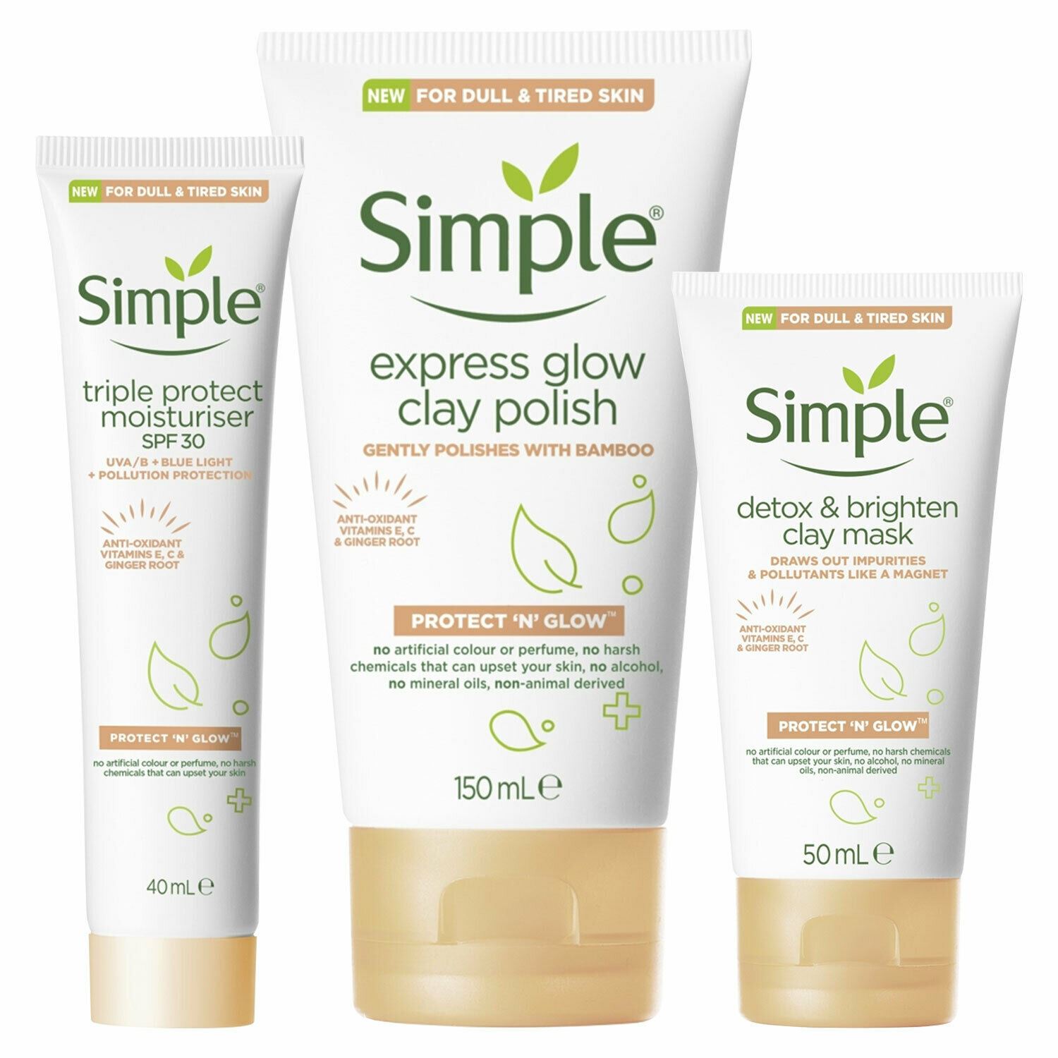 Simple Womens Bundle of Clay Mask, Face wash and Moist SPF30 - One Size