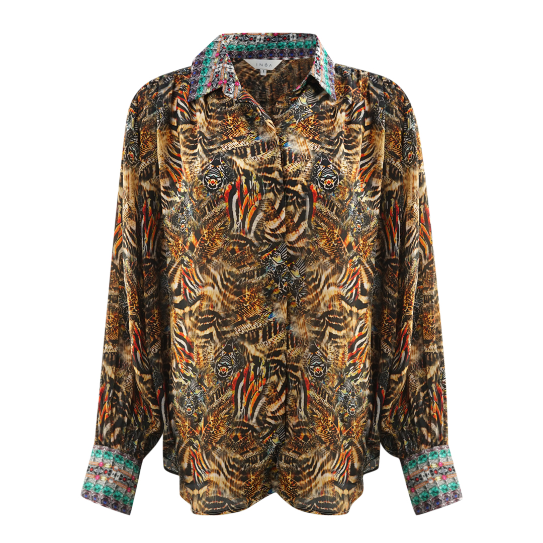 Inoa Womens Golden Eagle 120214 Multicoloured Puff Sleeve Shirt - Multicolour material_silk - Size 10 UK