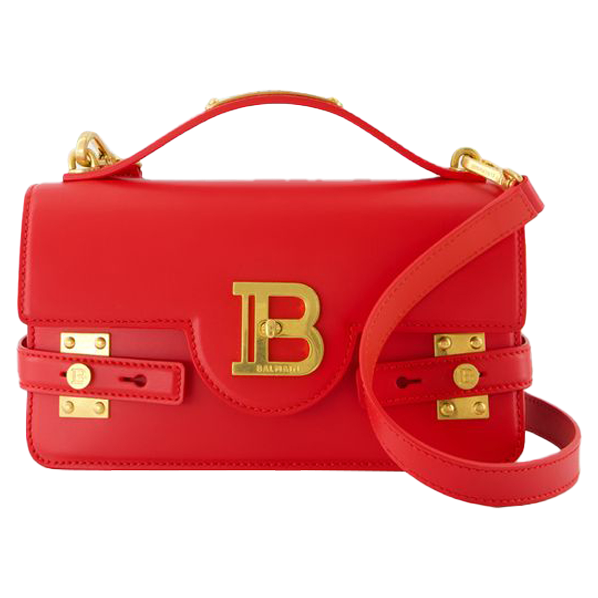 Balmain Womens B-Buzz Shoulder 24 Purse - - Leather - Red material_Calfskin - One Size