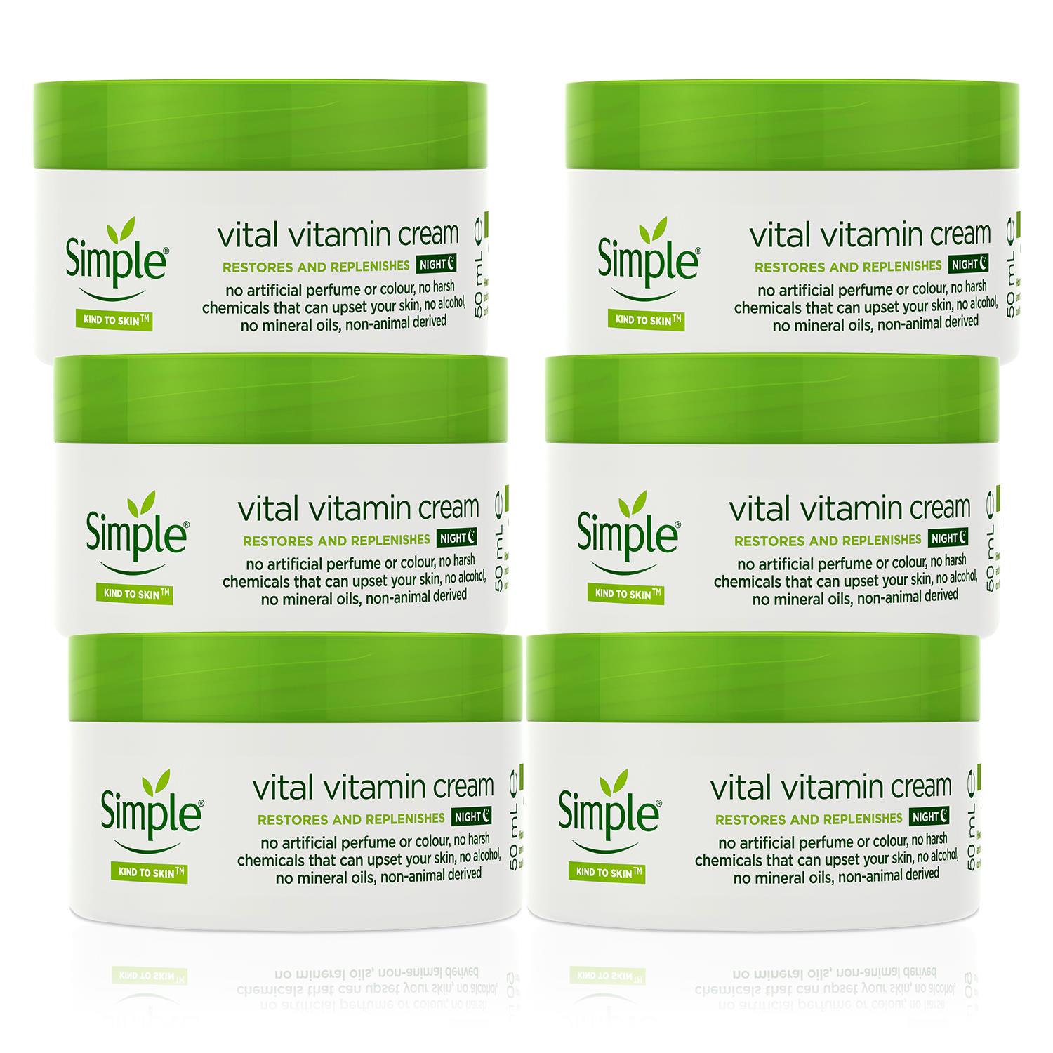 Simple Womens Kind to Skin Vital Vitamin Night Cream for Sensitive 50ml, 6 Pack - One Size