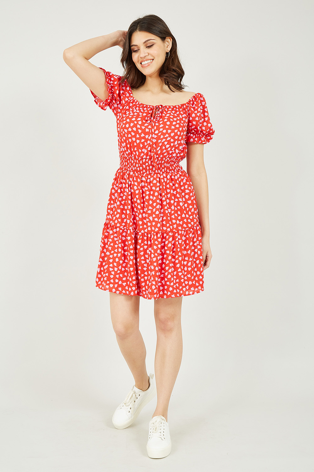 Mela London Womens Red Heart Printed Bardot Skater Dress - Size 14 UK