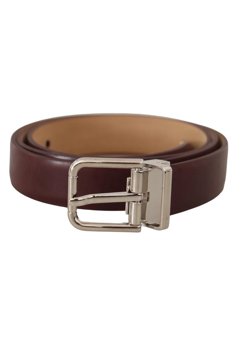 Dolce & Gabbana Mens Dark Brown Calf Leather Silver Metal Buckle Belt - Size 100 cm