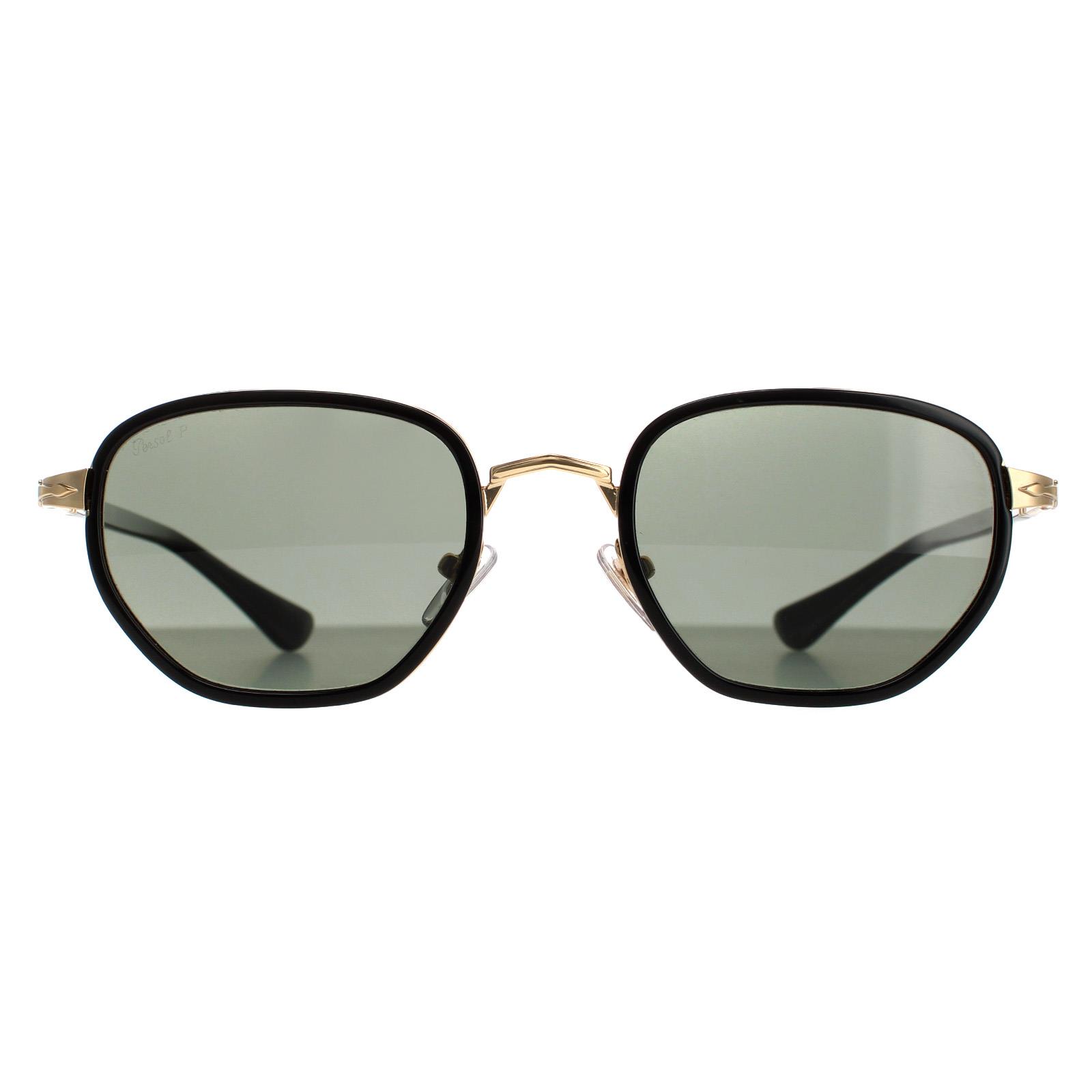 Persol Round Mens Gold and Black Green Polarized PO2471S Sunglasses Metal - One Size