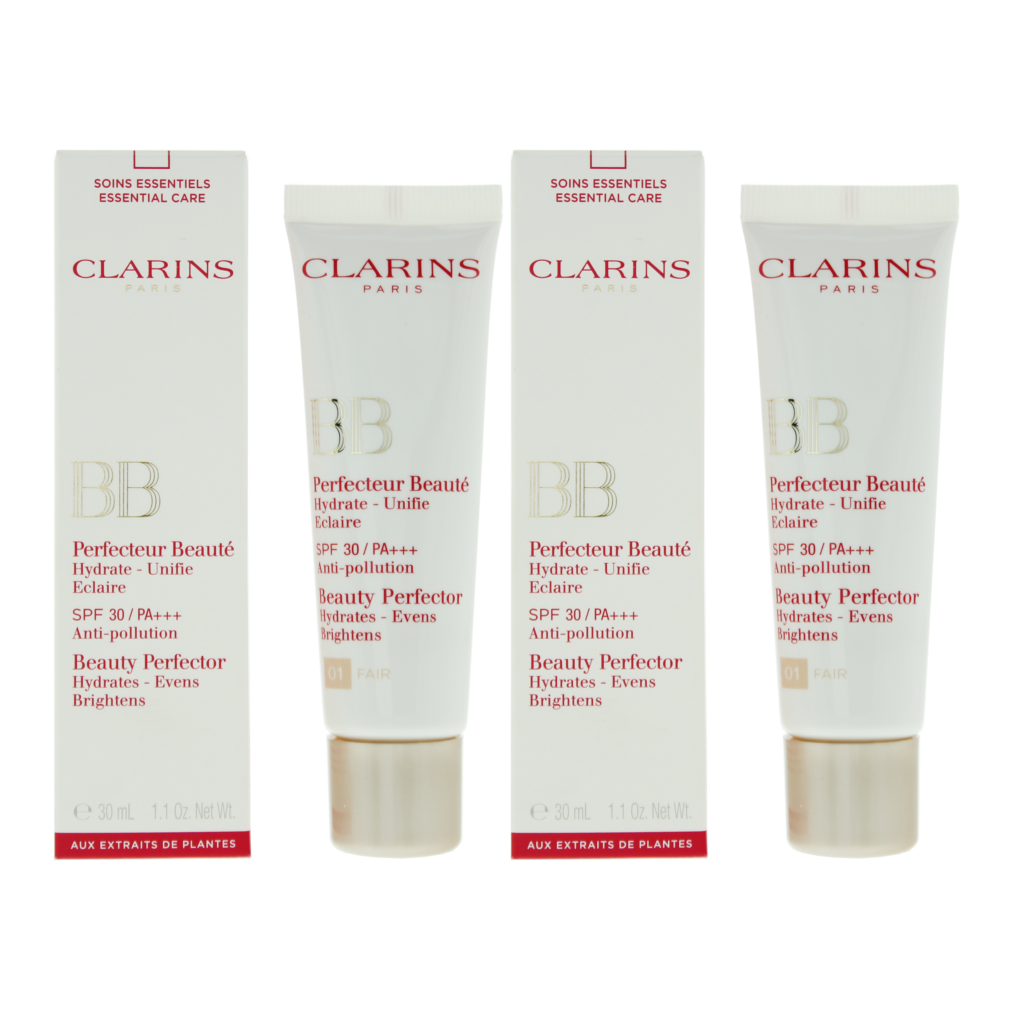 Clarins Womens Beauty Perfector BB Cream Hydrates -Evens- Brightens Fair 30ml x 2 Satin - One Size