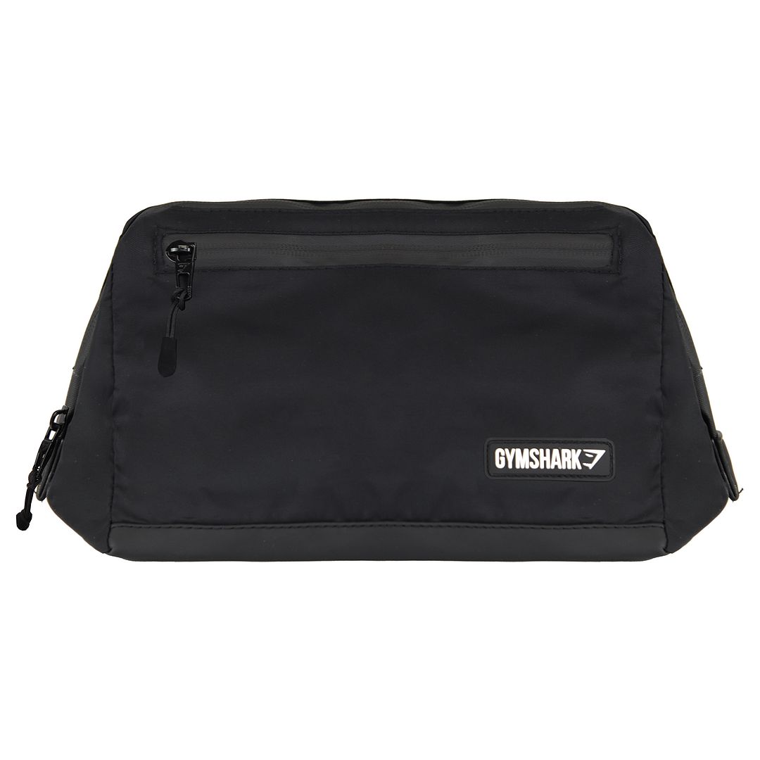 Gymshark Mens Logo Black Wash Bag - White Leather (archived) - One Size