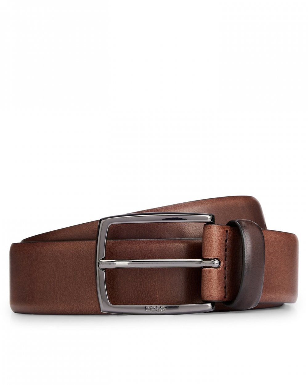 Boss Orange Celie mens Italian-Leather Belt with Polished Gunmetal Buckle - Dark Brown - Size 34 inches