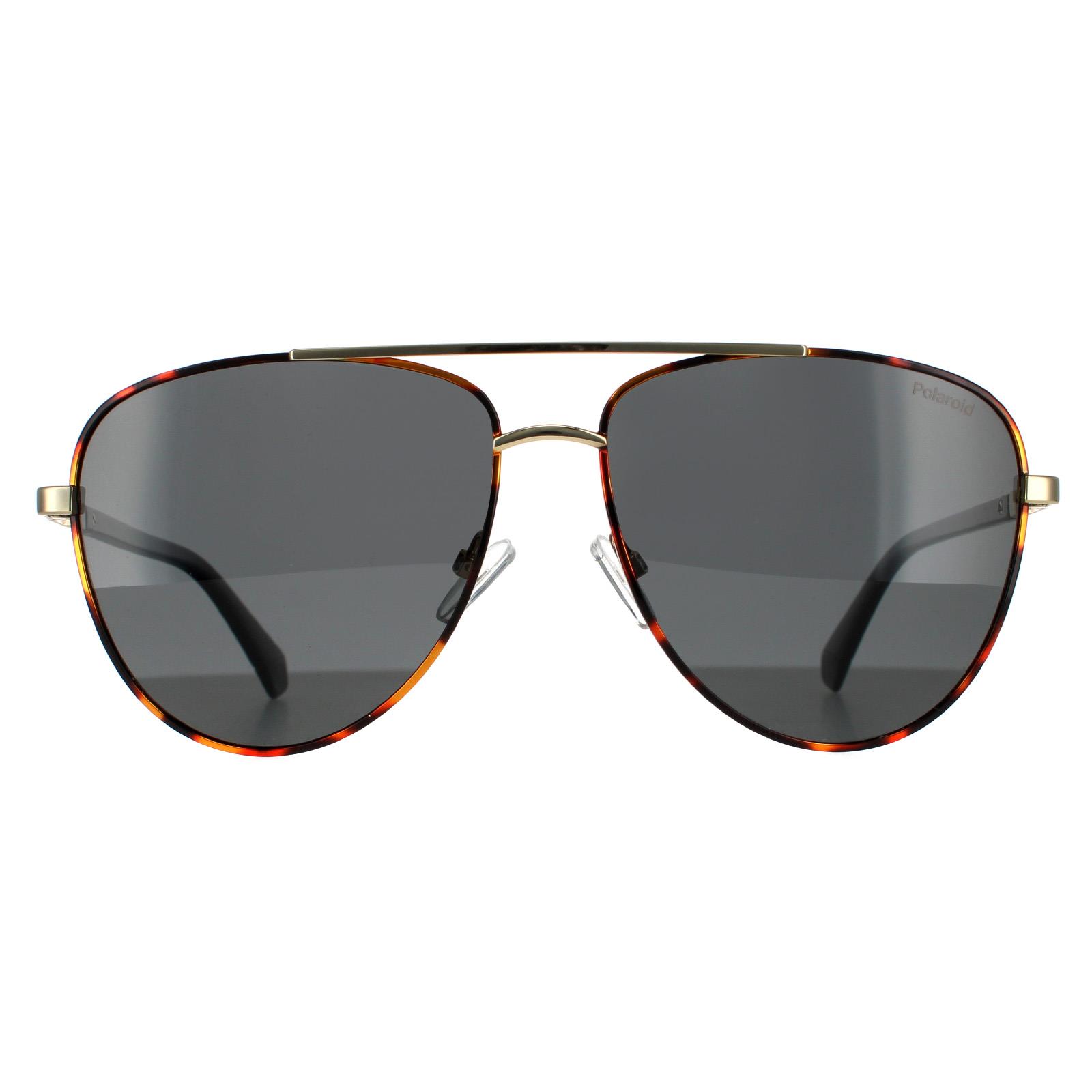 Polaroid Aviator Unisex Gold Havana Grey Polarized Sunglasses Metal - One Size