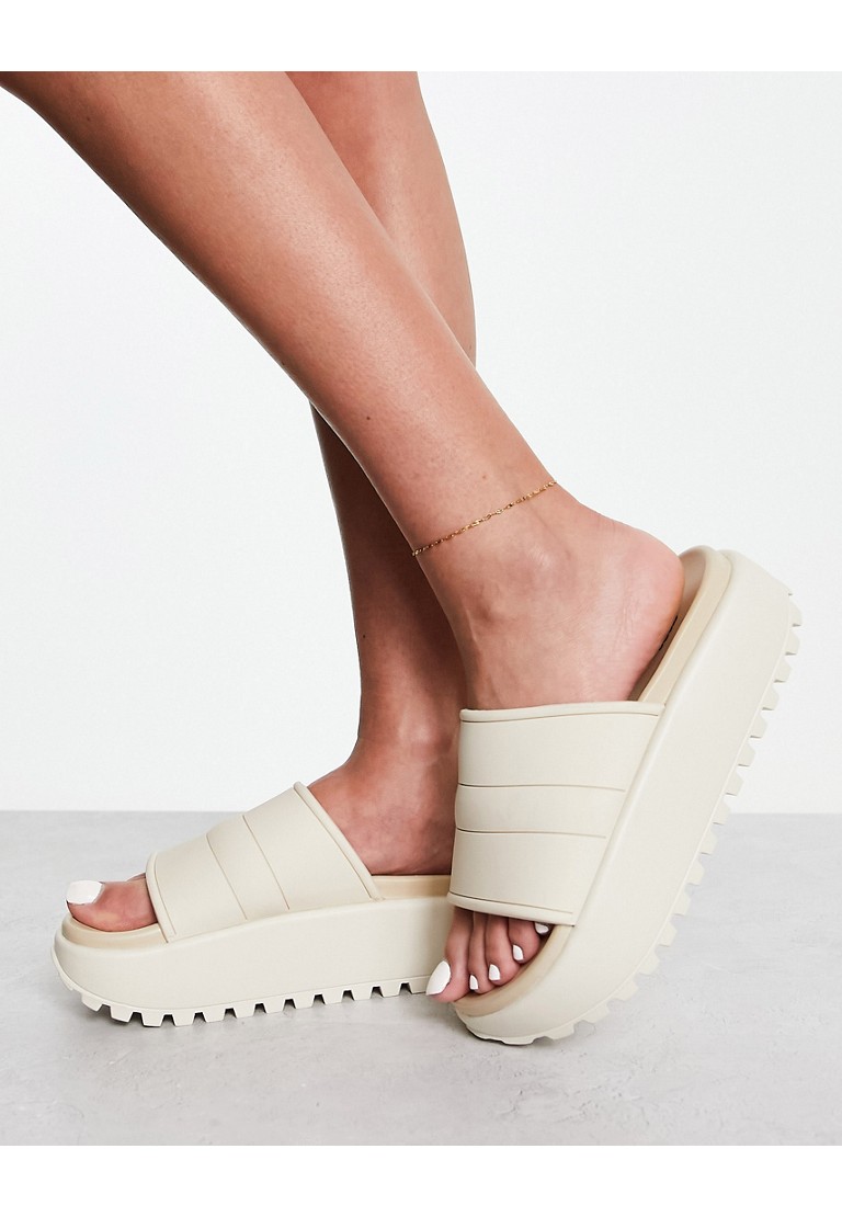 Asos Design Womens Flame Three Part Slider In Neutral - Beige - Size Uk 9