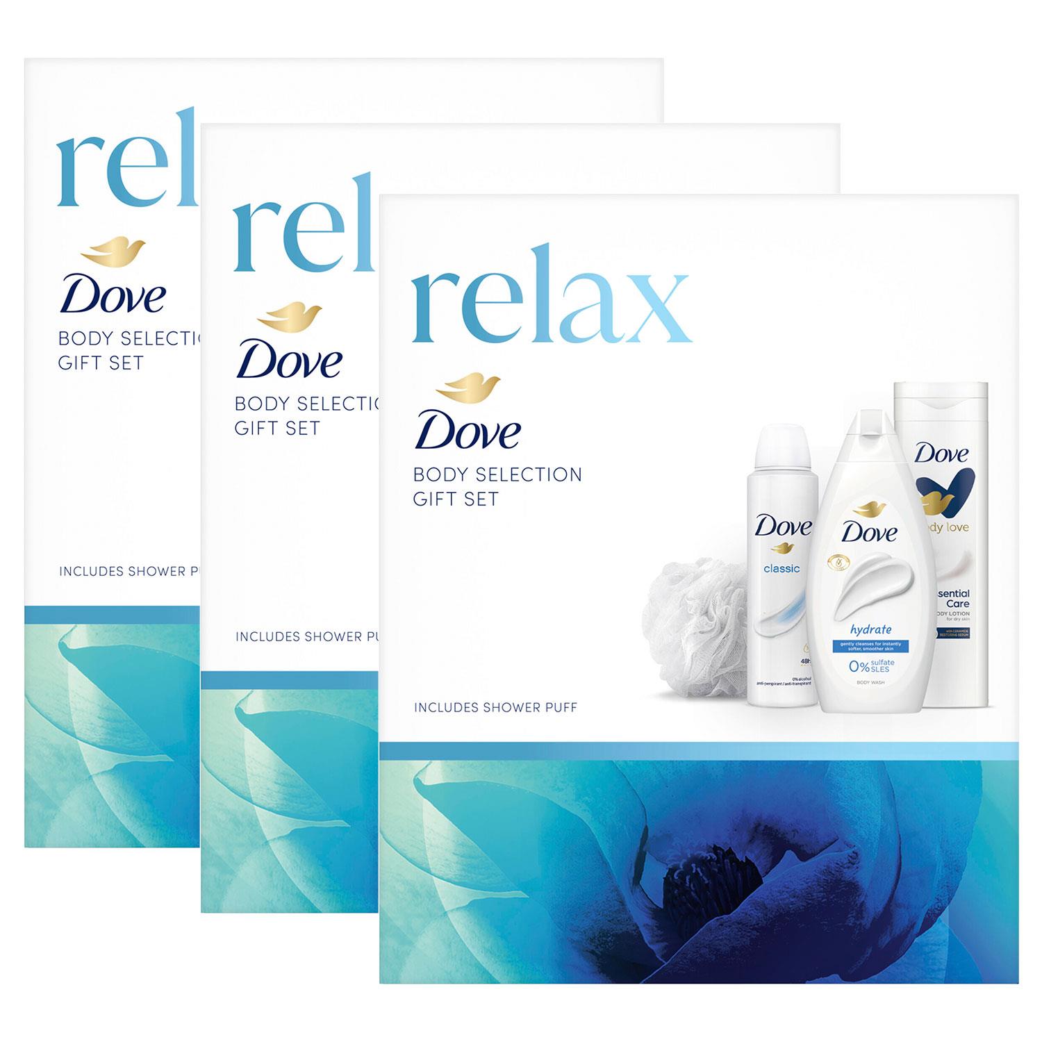 Dove Womens Relax Body Gift Set for Her with Shower Puff, 3 Pack - One Size