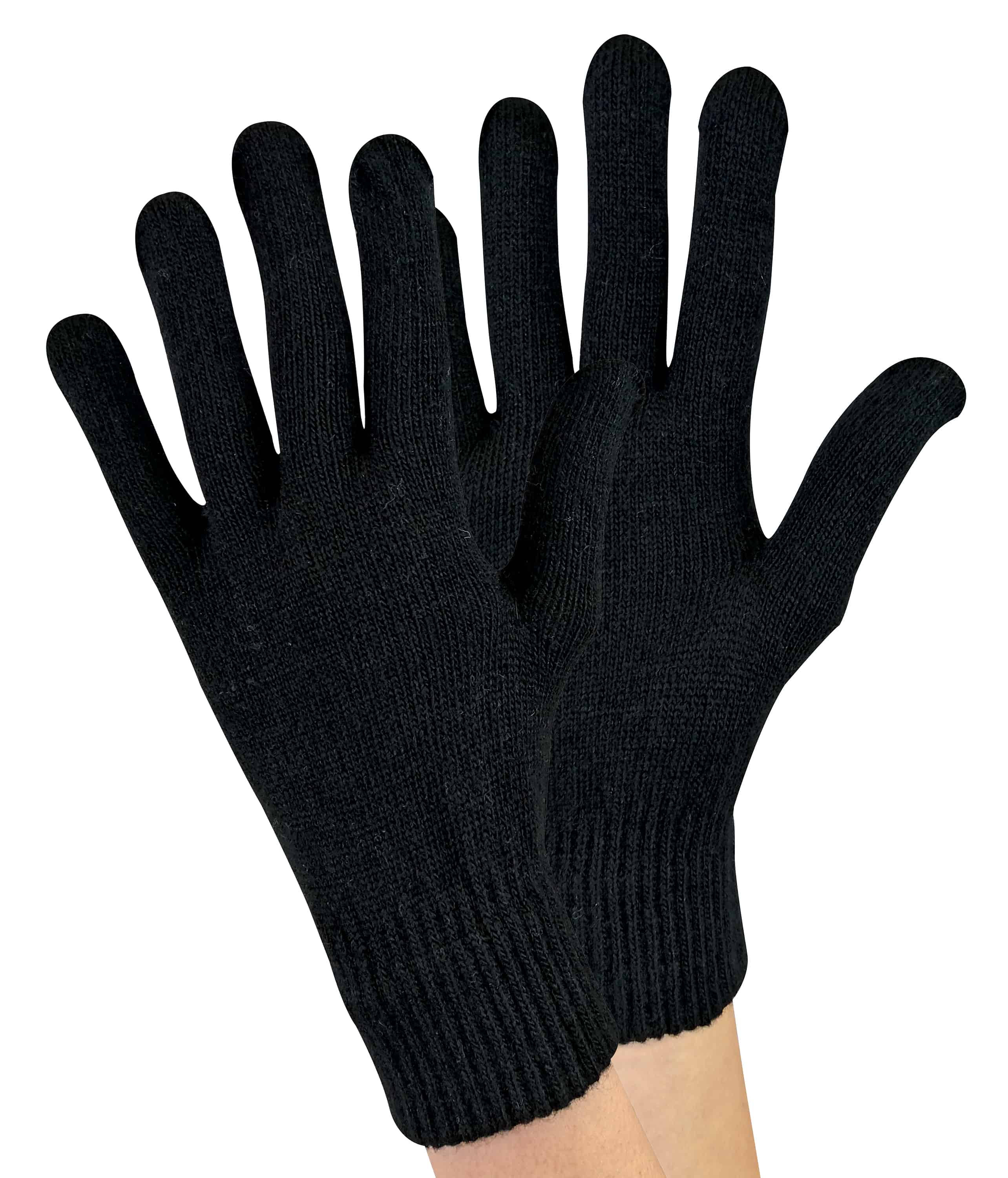 Sock Snob Ladies / Womens Knitted Magic Thermal Wool Gloves for Cold Weather - Black Spandex - One Size