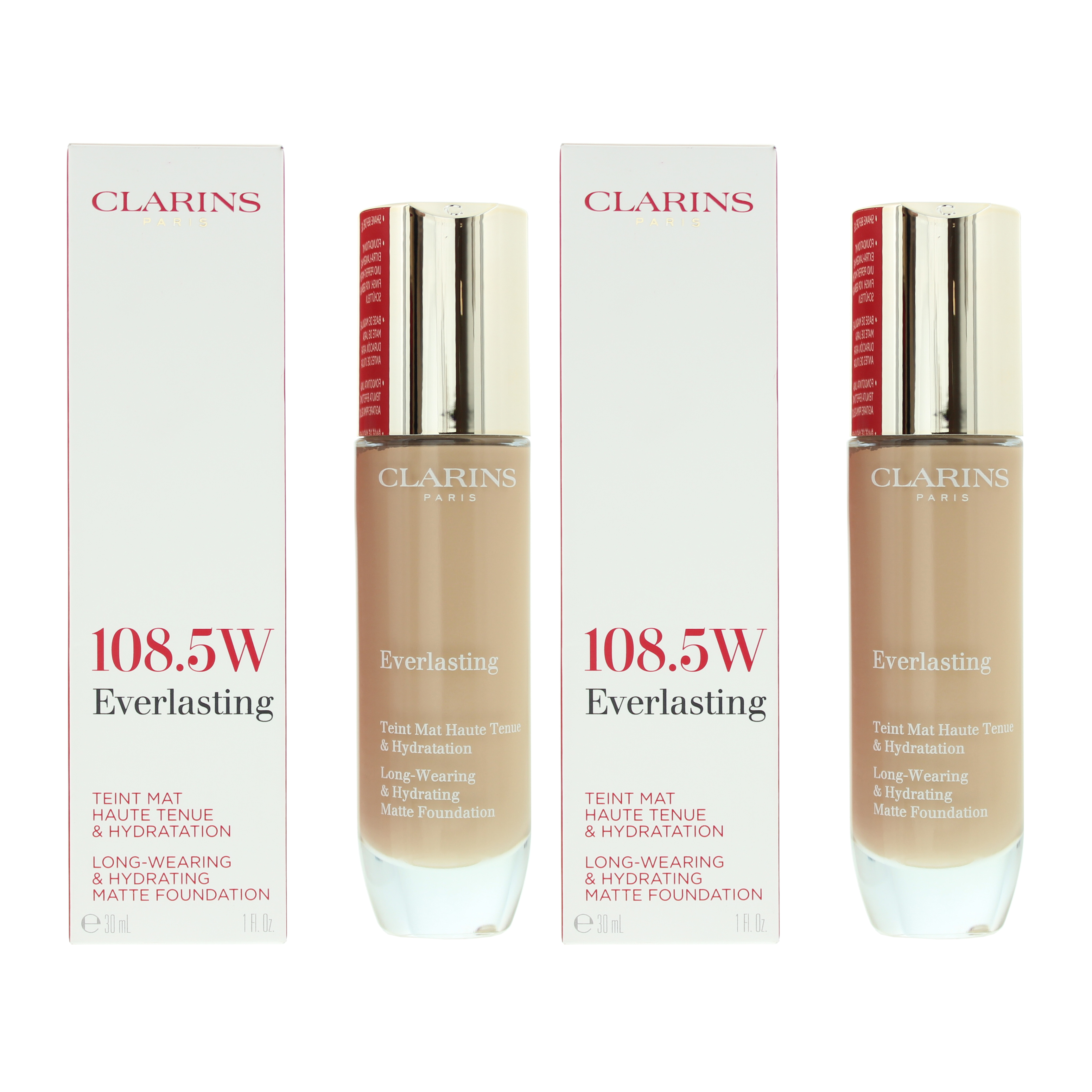 Clarins Womens Everlasting Long Wearing & Hydrating Foundation 30ml - 108.5W Cashew x 2 - NA - One Size