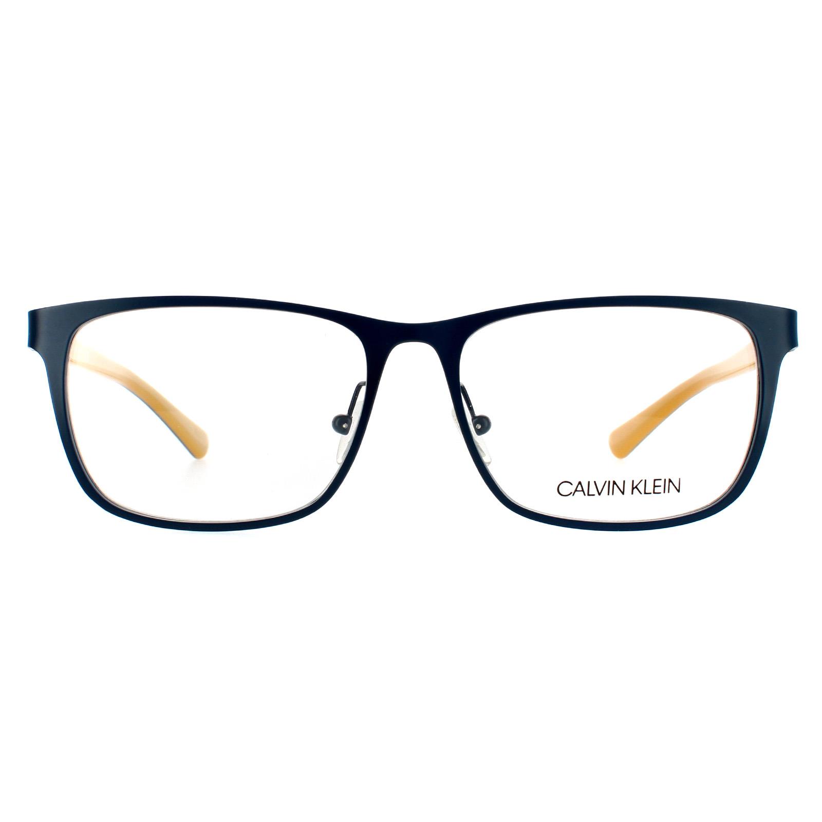 Calvin Klein Rectangular Mens Satin Navy Glasses Frames - Blue Metal (archived) - One Size