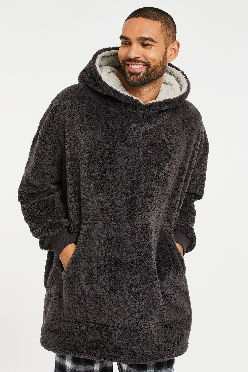 Threadbare Mens Charcoal 'Jamie' Oversized Loungewear Hoodie - Size Medium