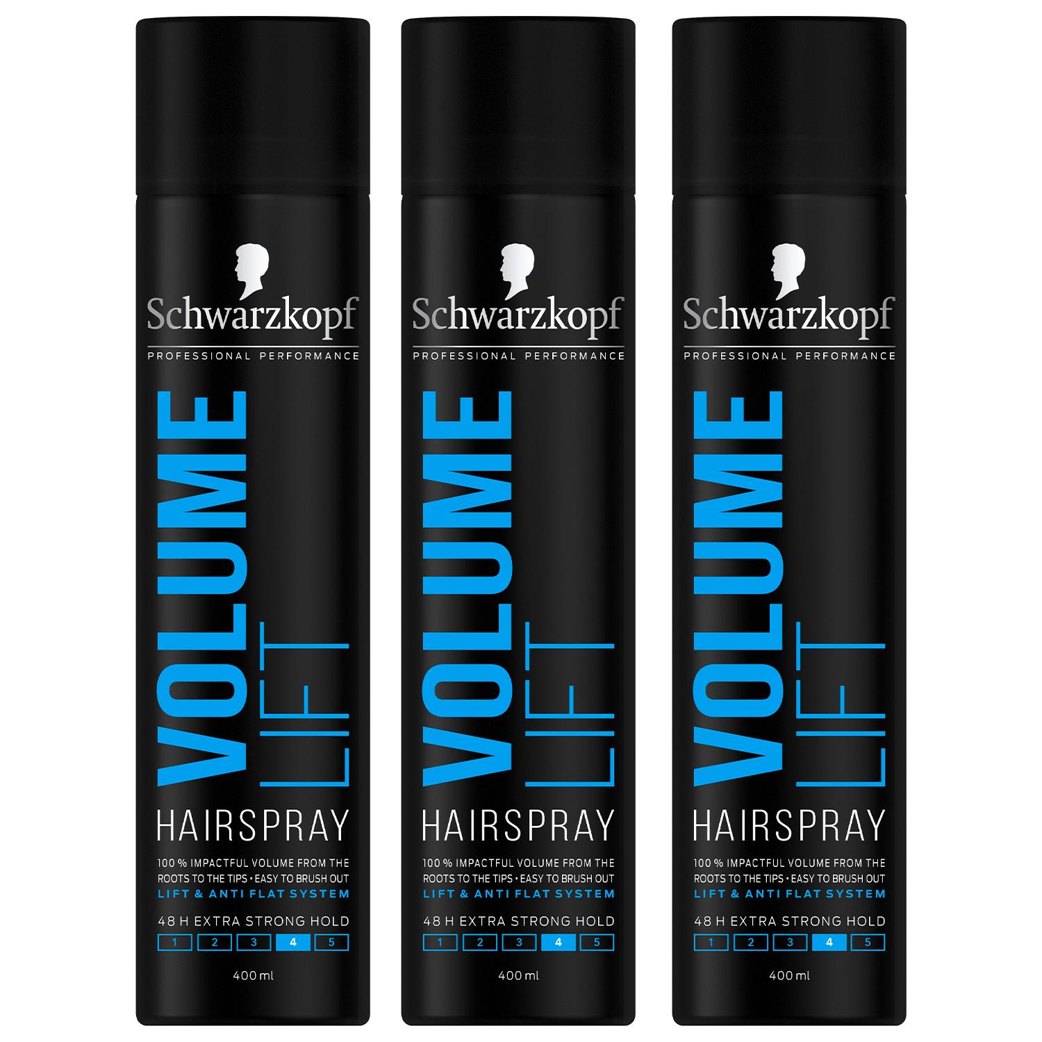 Schwarzkopf Unisex Volume Lift Hair Spray & Anti Flat System, 400ml 3pk - NA - One Size