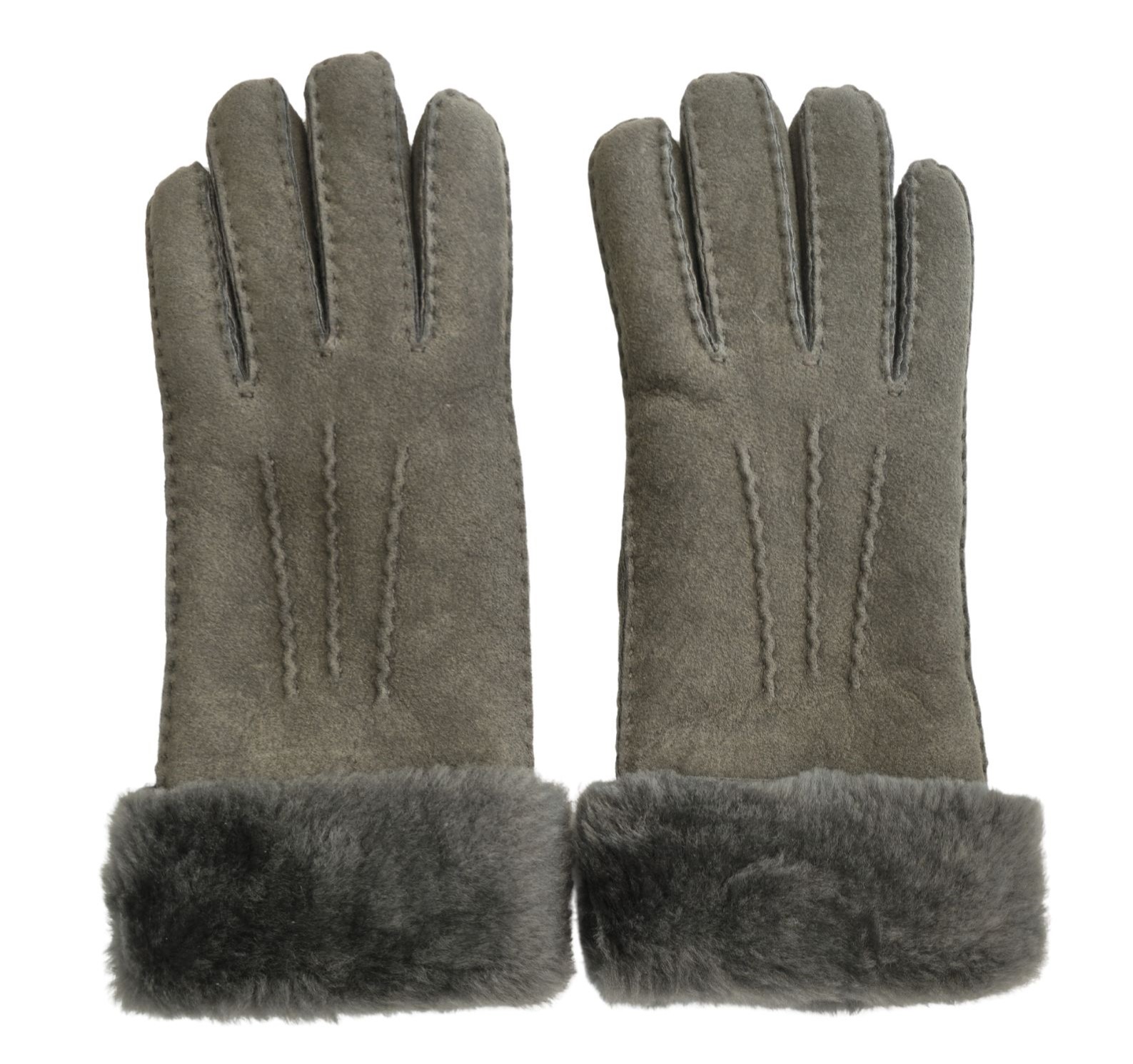 Infinity Leather Womens Genuine Grey Sheepskin Suede Gloves with Fur Cuff - Size X-Large