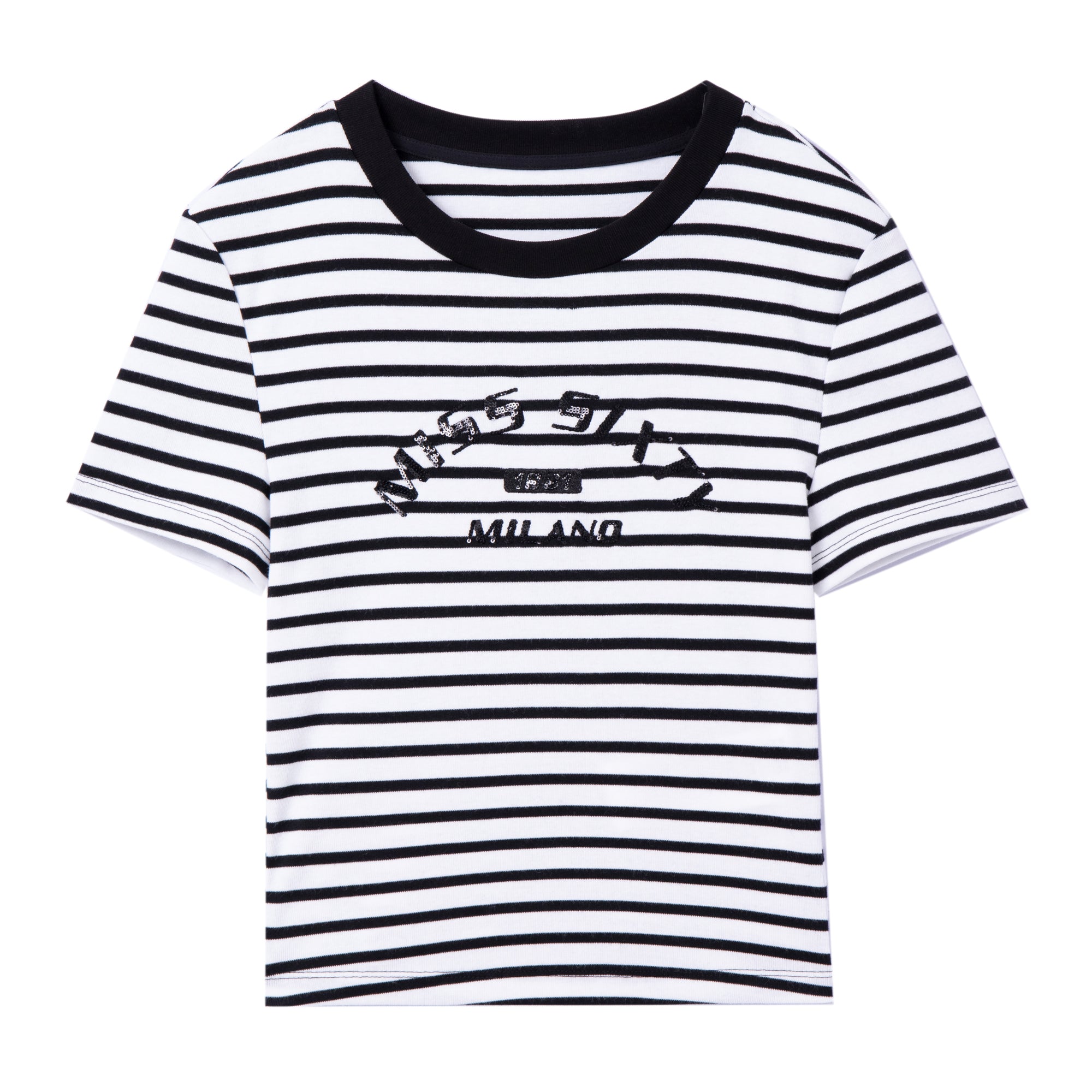 Miss Sixty Womens Classic Striped Baby Tee - White & Black - Size 2XS