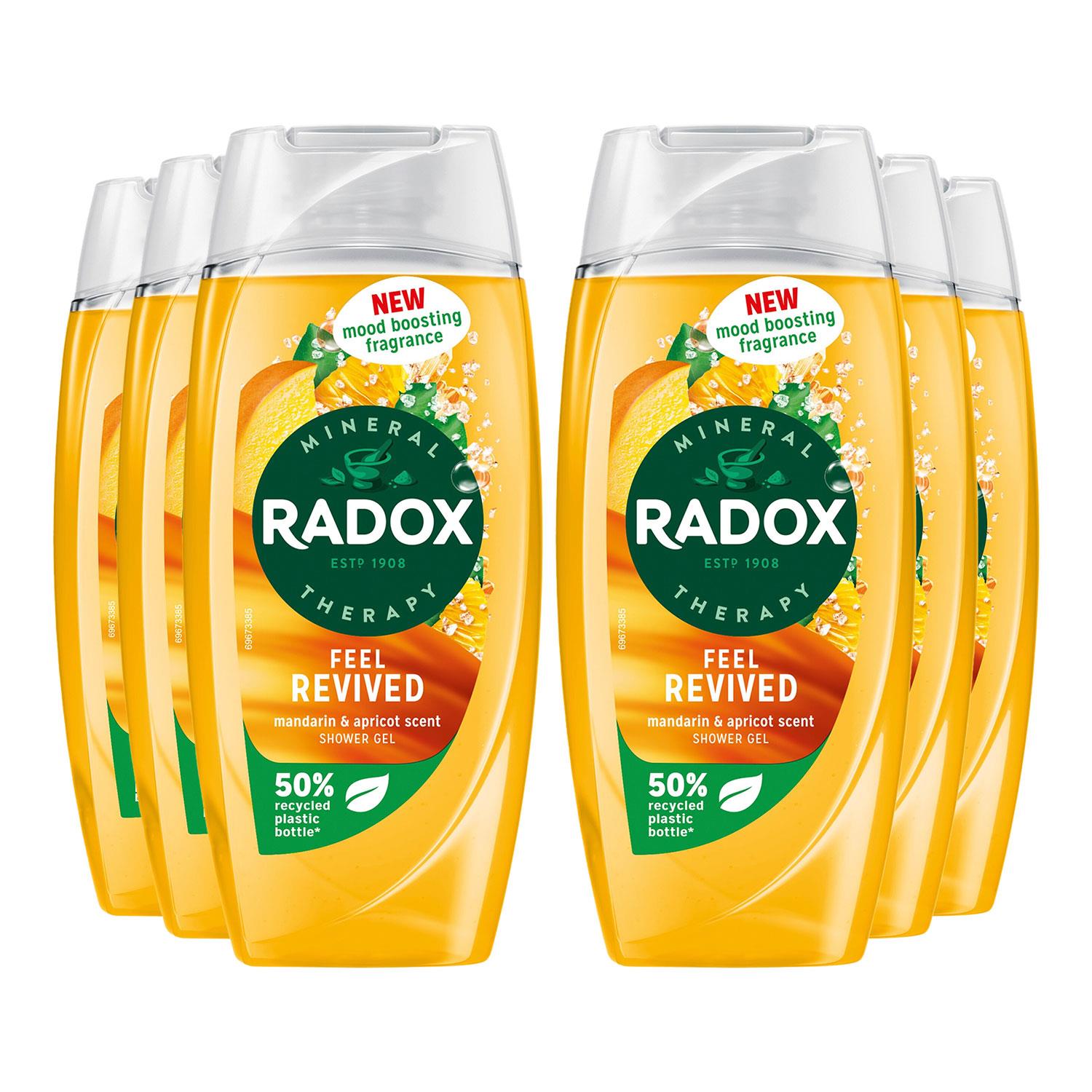 Radox Womens Mineral Therapy Shower Gel Feel Revived w/ Mandarin&apricot Scent, 225ml, 6 Pack - NA - One Size