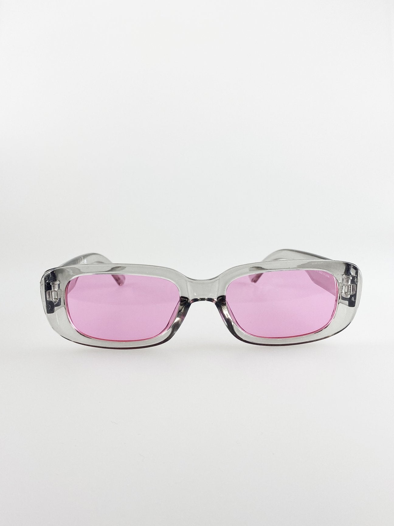 SVNX Womens Retro Rectangle Sunglasses With Pink Lenses and Light Grey Frame - Multicolour - One Size