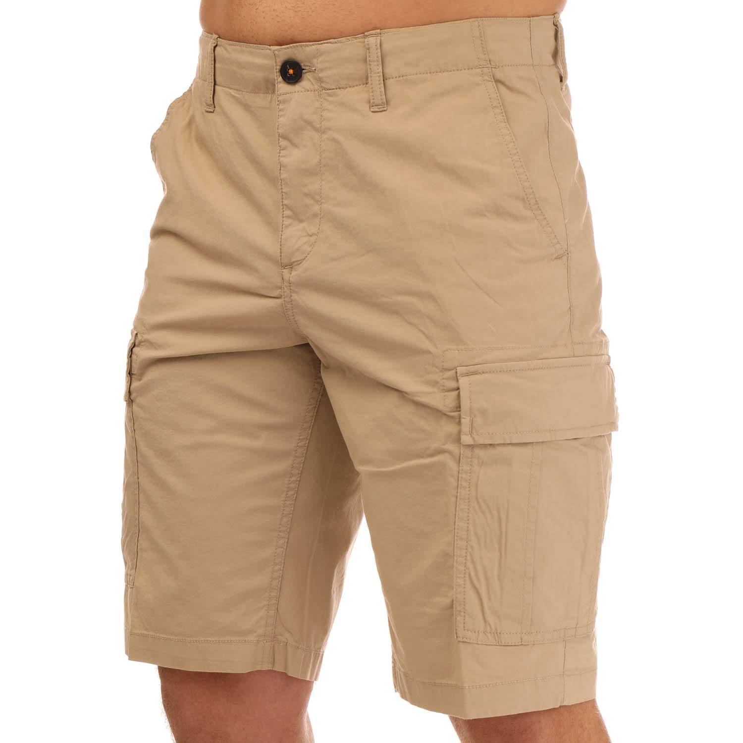 Timberland Mens Outdoor Poplin Cargo Shorts in Beige Cotton - Size 30 (Waist)