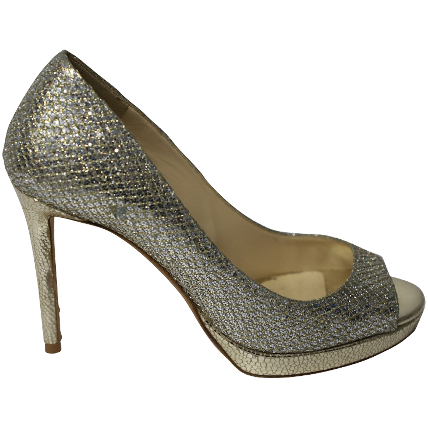 Jimmy Choo Pre-owned Womens Metallic Luna Open Toe Pumps in Gold Leather - Size 35.5 EU/IT