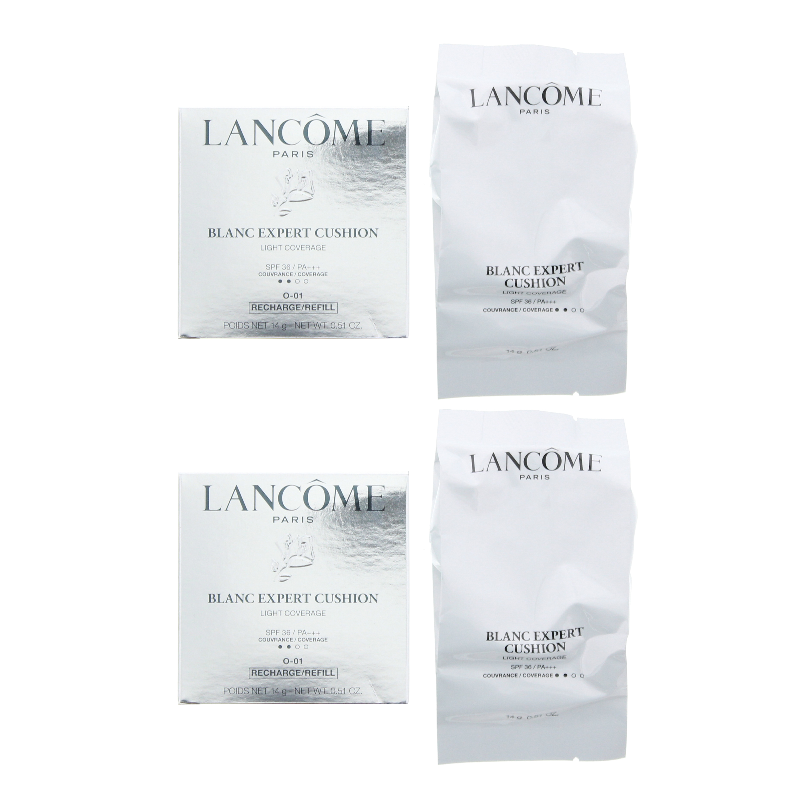 Lancome Womens Blanc Expert Cushion Light Coverage Foundation 14g Refill SPF36 O-01 x 2 - NA - One Size