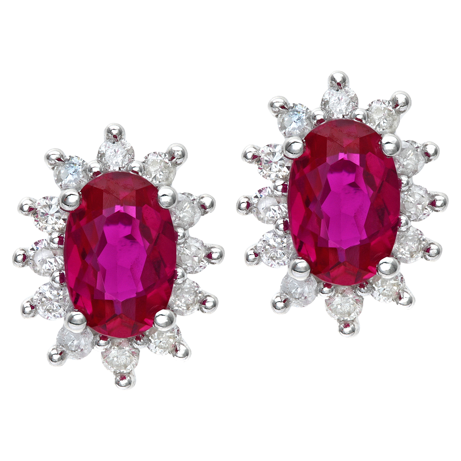 Diamant L'Eternel Womens Round Brilliant 0.25ct Ruby and Diamond 9ct White Gold Oval Cluster Earrings - One Size