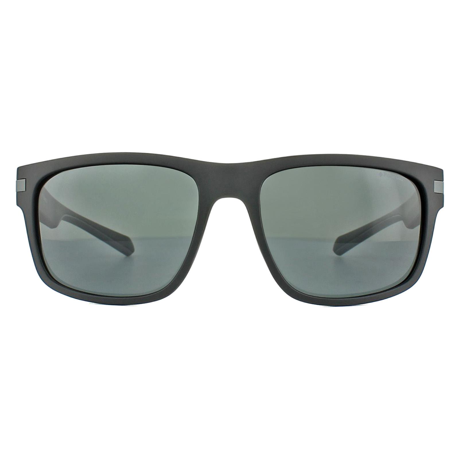 Polaroid Square Mens Matt Black Grey Polarized Sunglasses - One Size