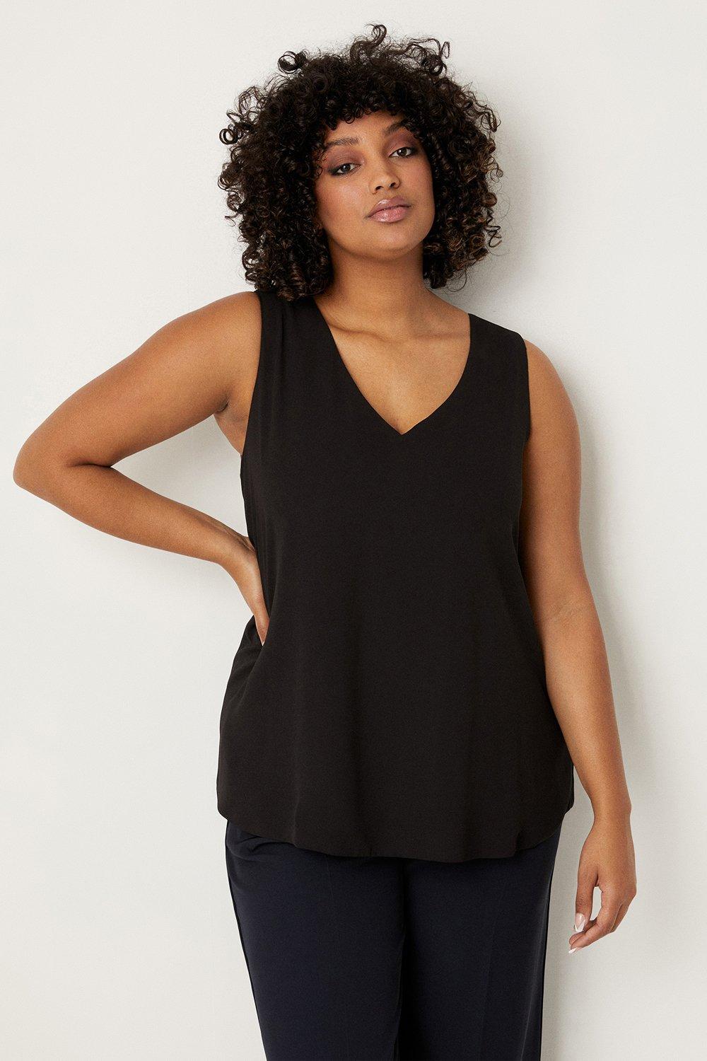 Wallis Womens Curve Plain V Neck Cami Top - Black - Size 28 UK