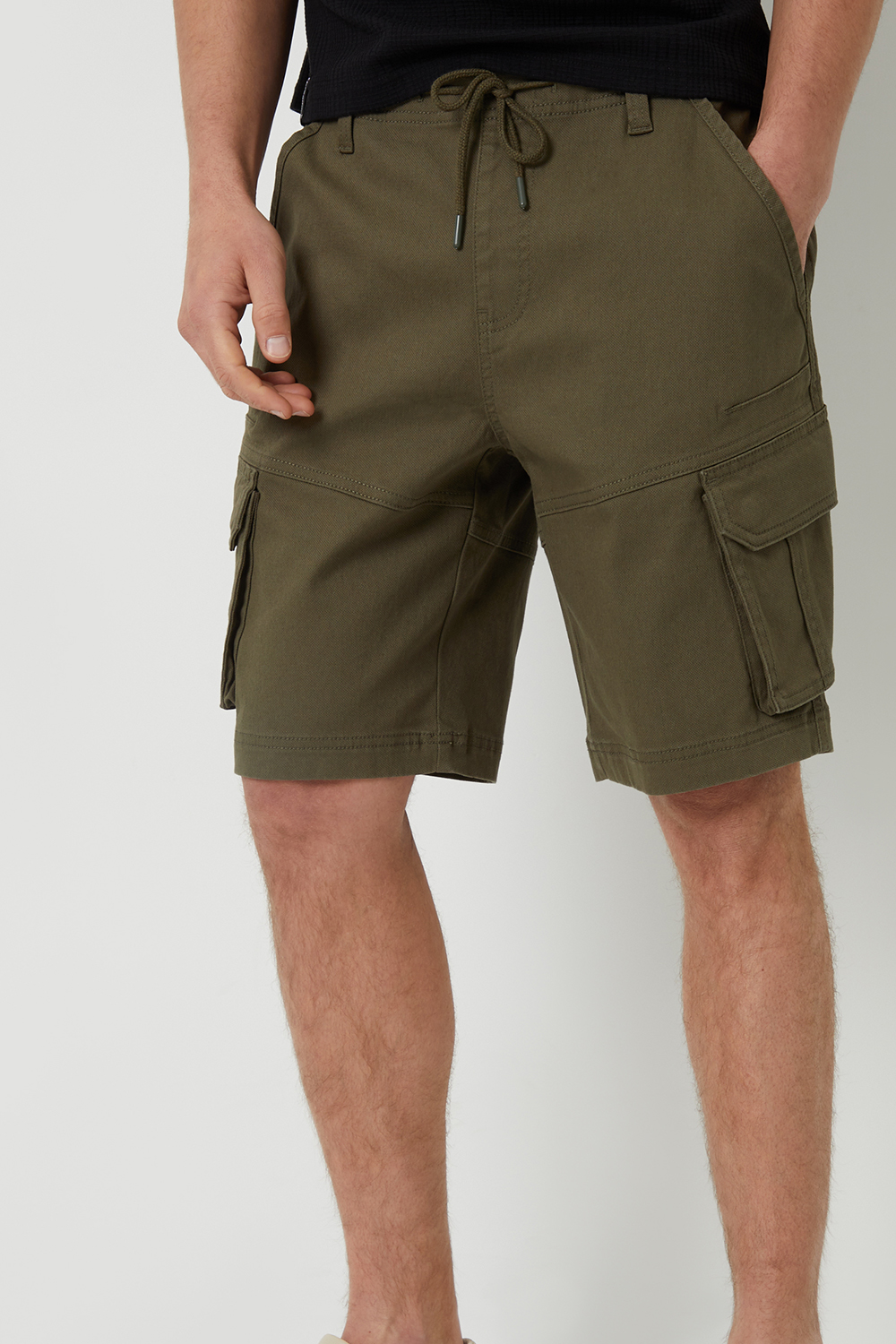 Threadbare Mens Khaki 'Frost' Dobby Textured Cargo Shorts With Stretch - Size X-Large