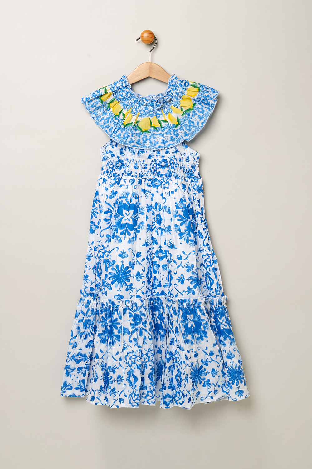 Miss Girls Tile Print Dress with Lemon Detail - Blue - Size 7-8Y