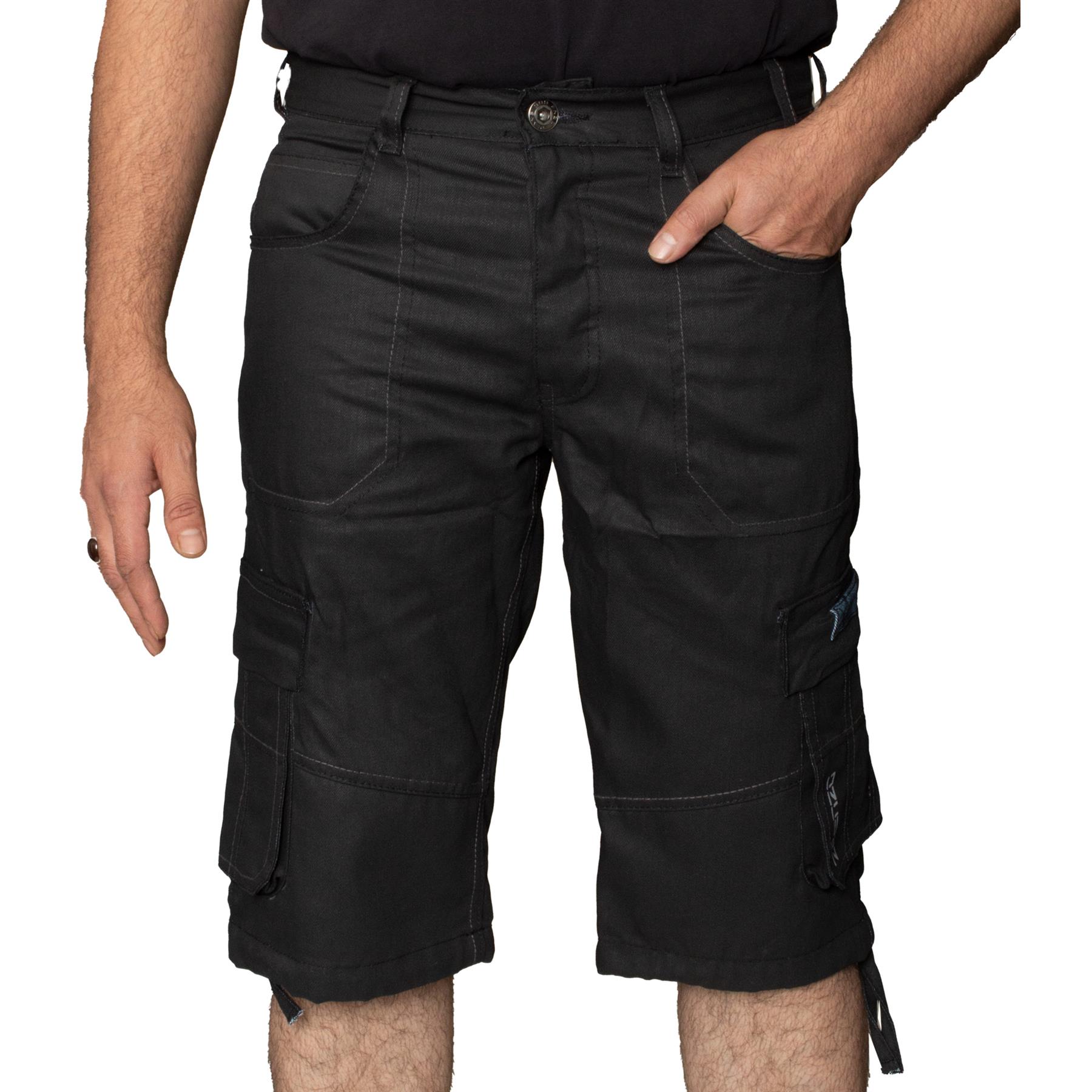 Enzo Mens Cargo Combat Denim Shorts - Black Cotton - Size 38 (Waist)