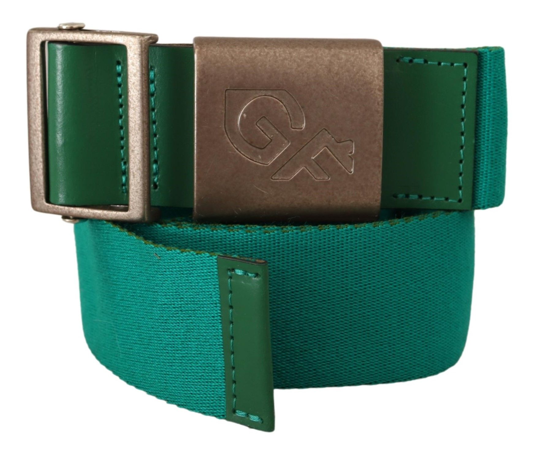 GF Ferre Mens Green Cotton Silver Logo Metal Buckle Waist Belt - Size 100 cm