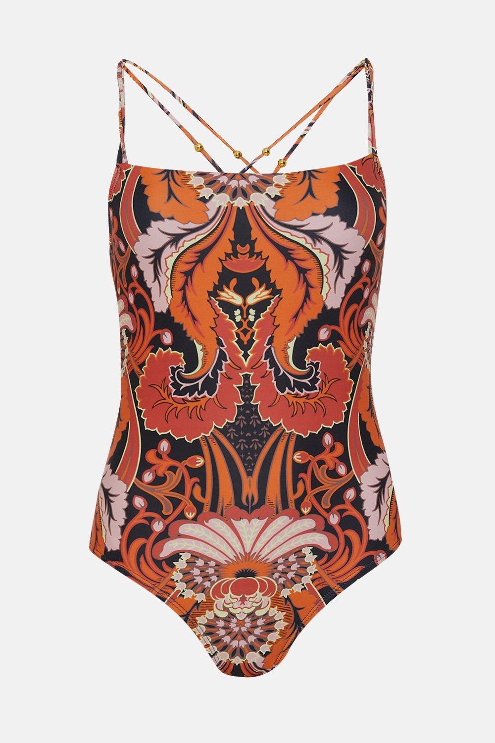 Oasis Womens All Over Printed Double Strap Swimsuit - Orange material_polyester - Size 6 UK