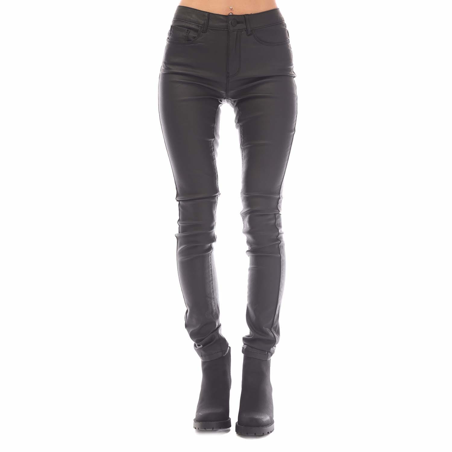 Only Womenss Anne K Faux Leather Trousers in Black Faux Leather (archived) - Size 12-14 Short (UK Womens)