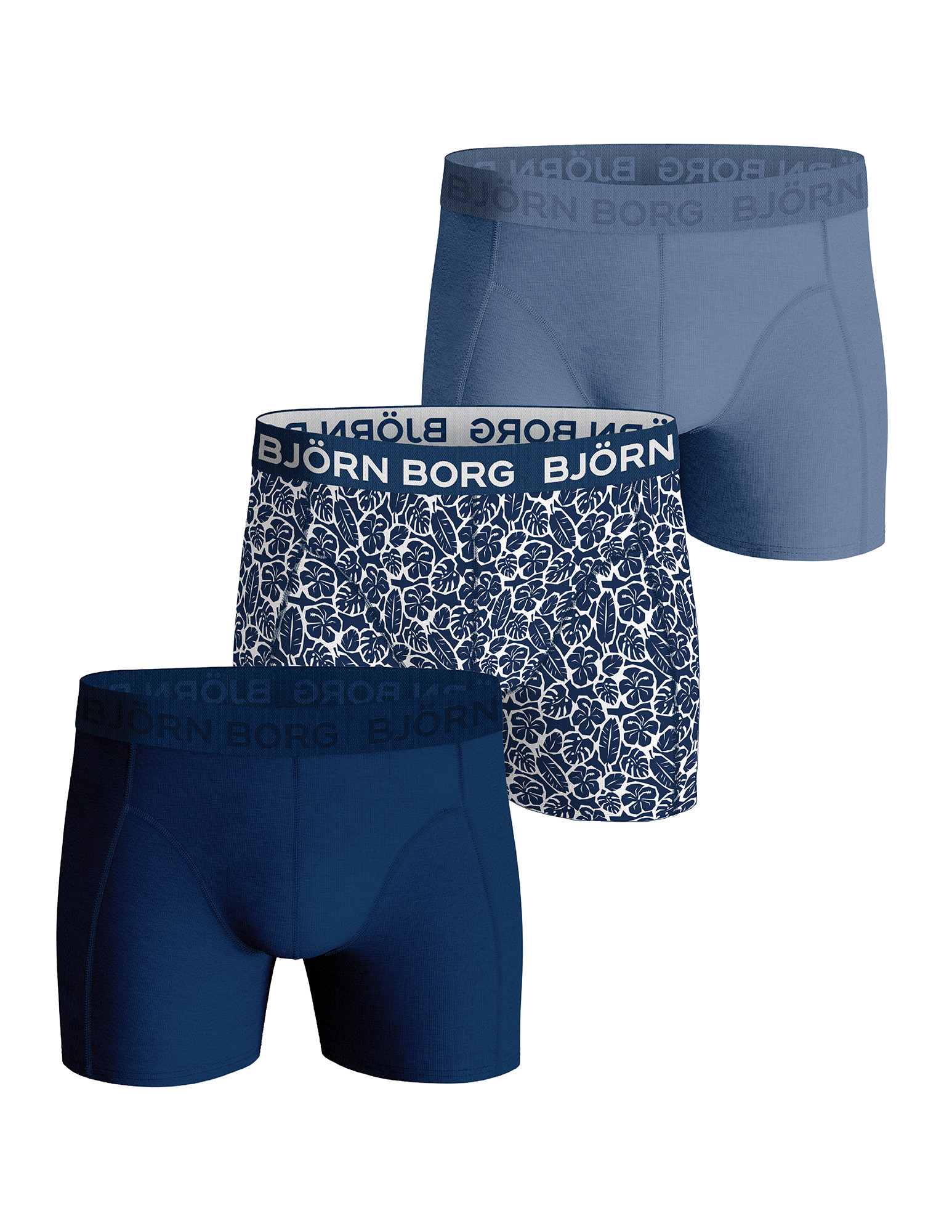 Bjorn Borg Björn - 3 Pairs Mens Cotton Rich Comfort Stretch Fit Boxer Shorts - Blue Mix - Size Small