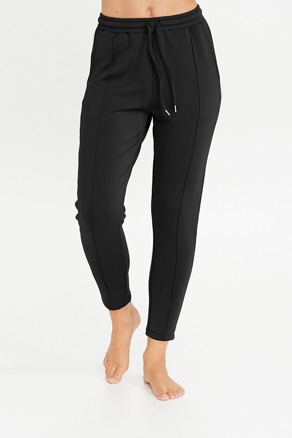 Sosandar Womens Jasmine Black Seam Detail Slim Fit Joggers - Size 8 UK