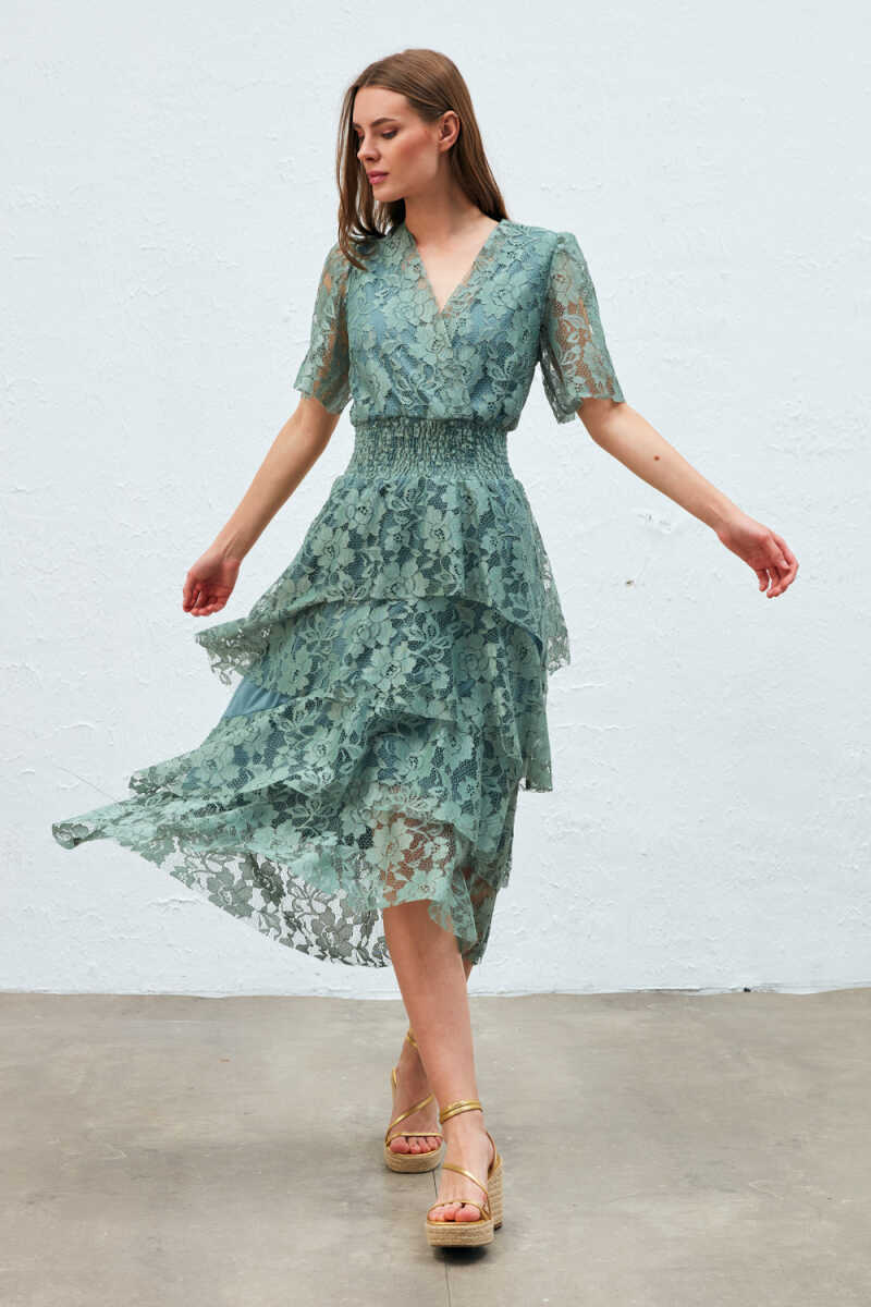 Gusto Womens Lace Tiered Dress in Mint - Size Small