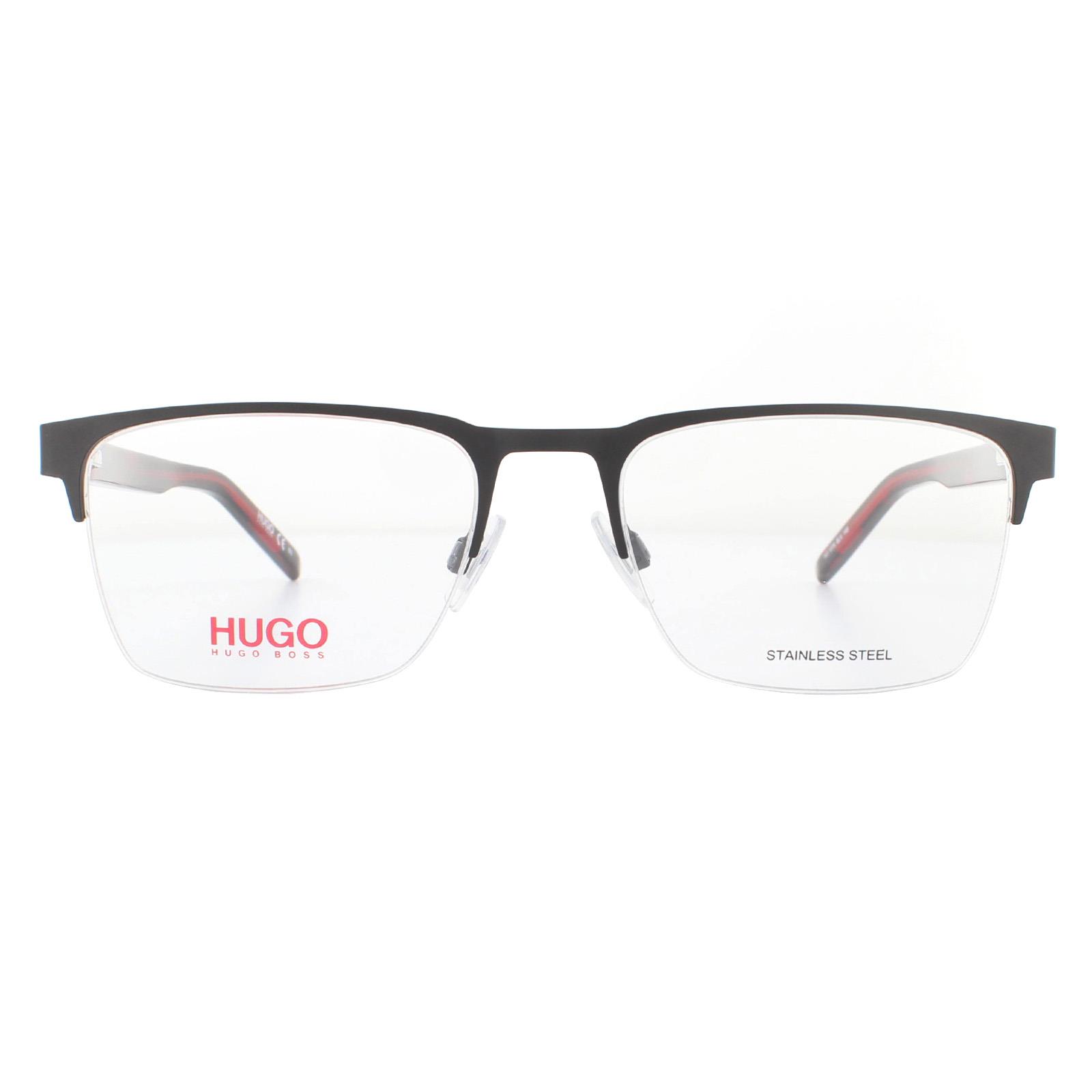 Hugo Boss by Half Rimless Matte Black Red Mens Glasses Frames Metal - One Size