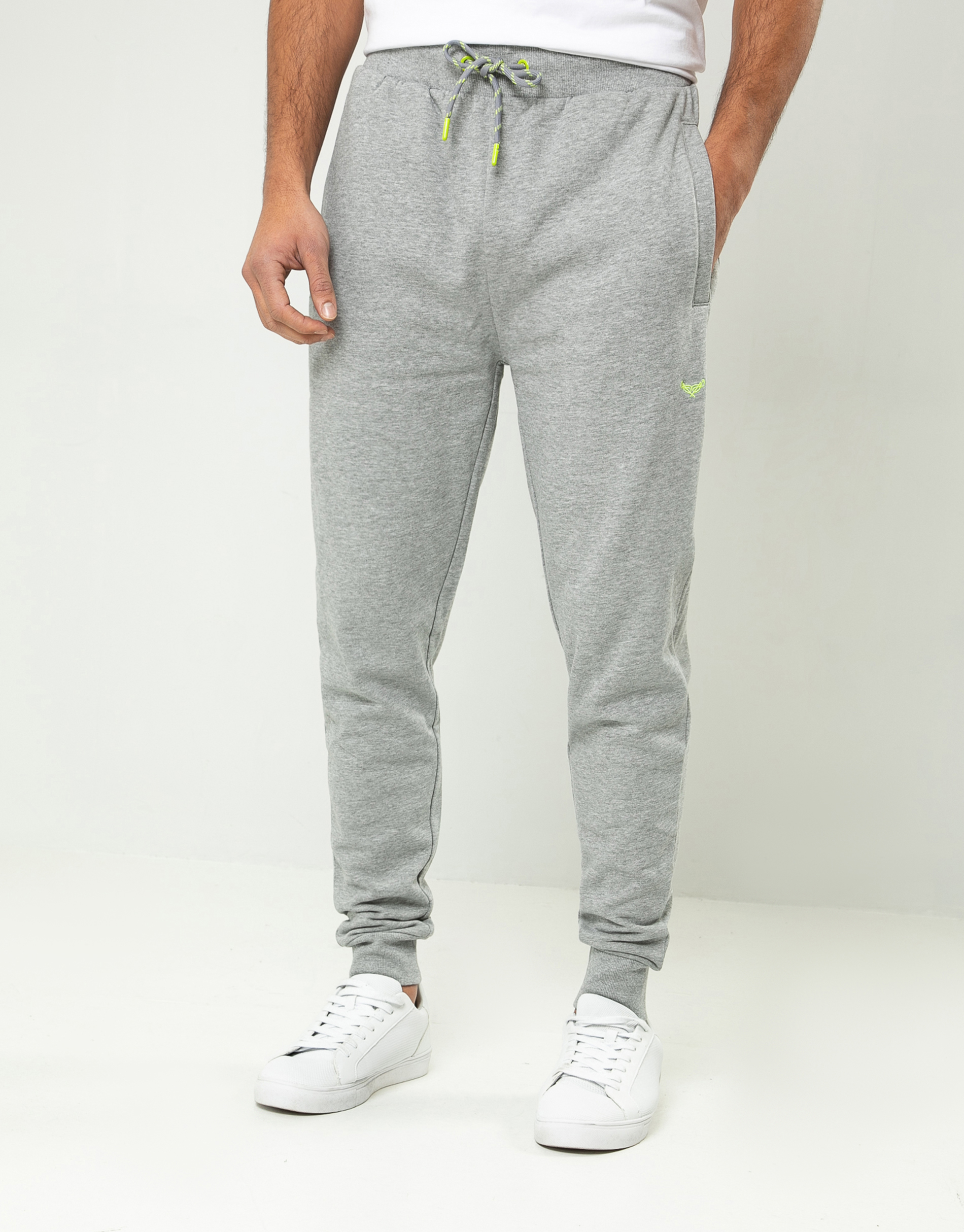 Threadbare Mens Light Grey Cotton Blend 'Trifoliate' Joggers - Size Small