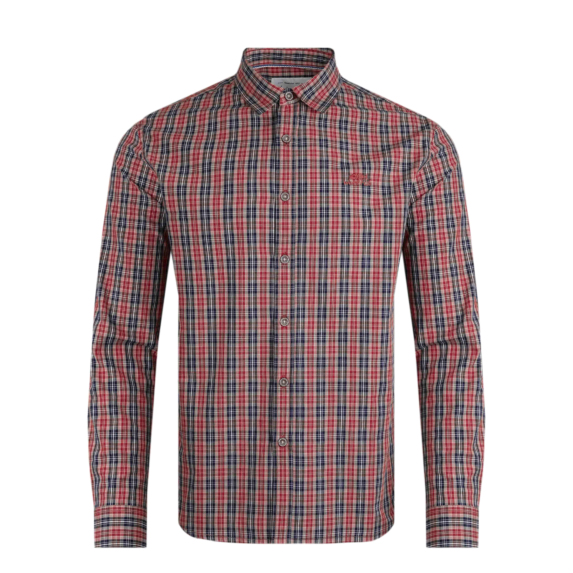 Weird Fish Mens Lando Checked Long-Sleeved Shirt (Nut) - Red Cotton - Size Large