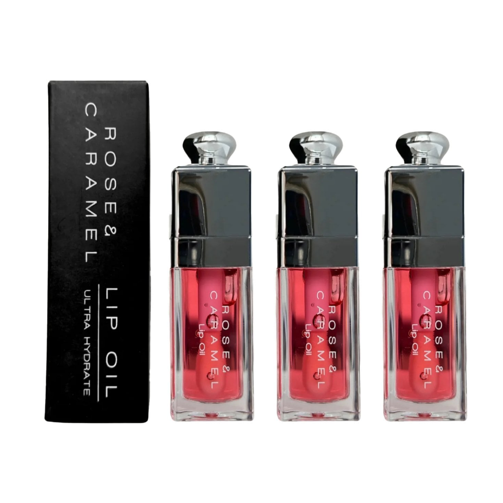 Rose & Caramel Womens 3 x Lip Oil 7.5ml - Strawberry - One Size